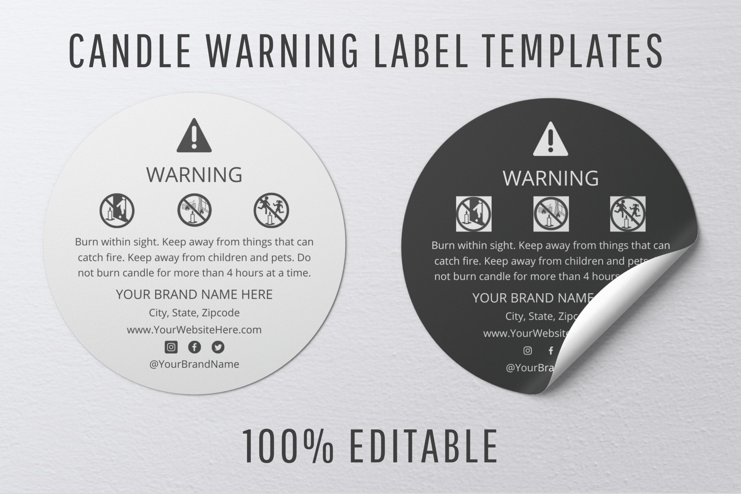 Candle Warning Label Template With Icons 1869274 