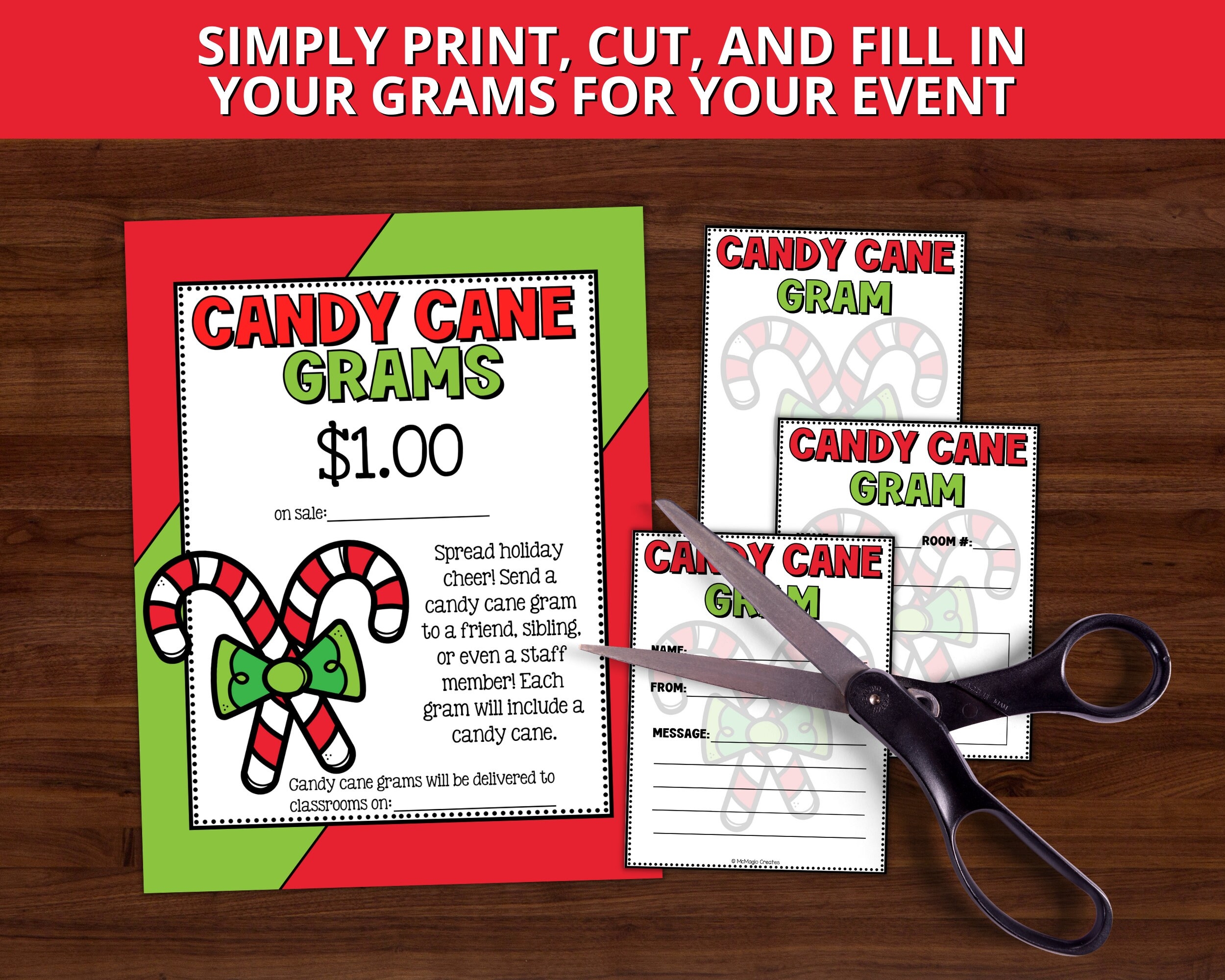 Candy Cane Gram Template Candy Cane Printable Fundraiser Christmas Grams Etsy