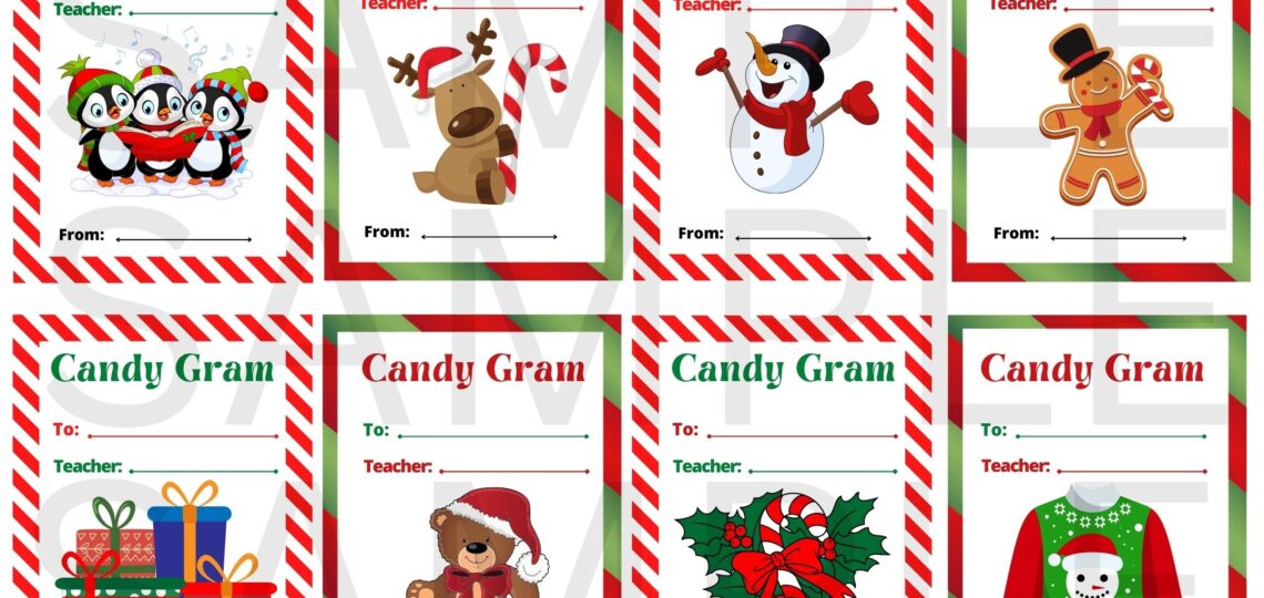 Candy Grams Christmas Candy Cane Gift School PTA PTSA Fundraiser 8 Printable Tags On A Page In Color Etsy