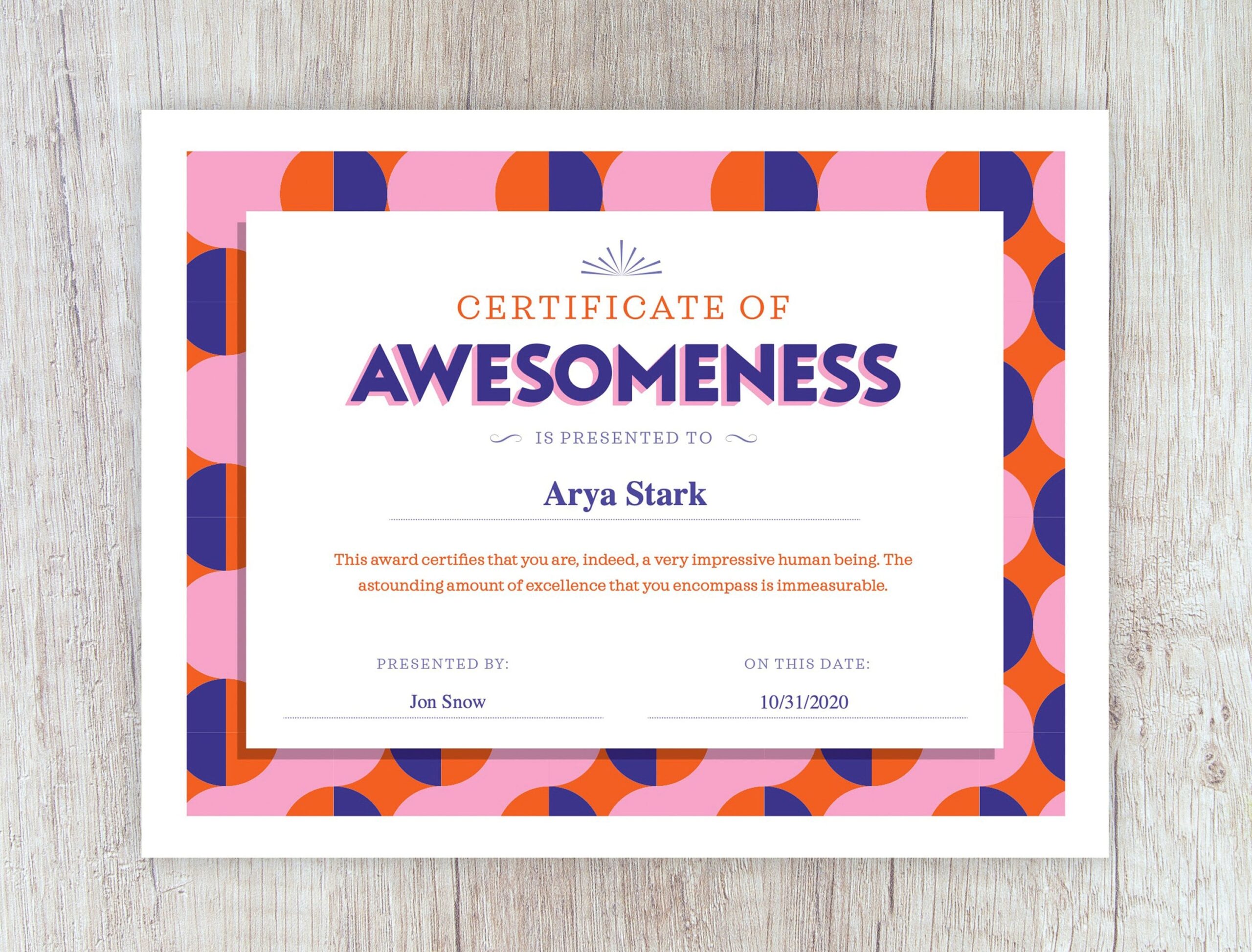 Certificate Of Awesomeness Printable Editable PDF Certificate Template Etsy UK
