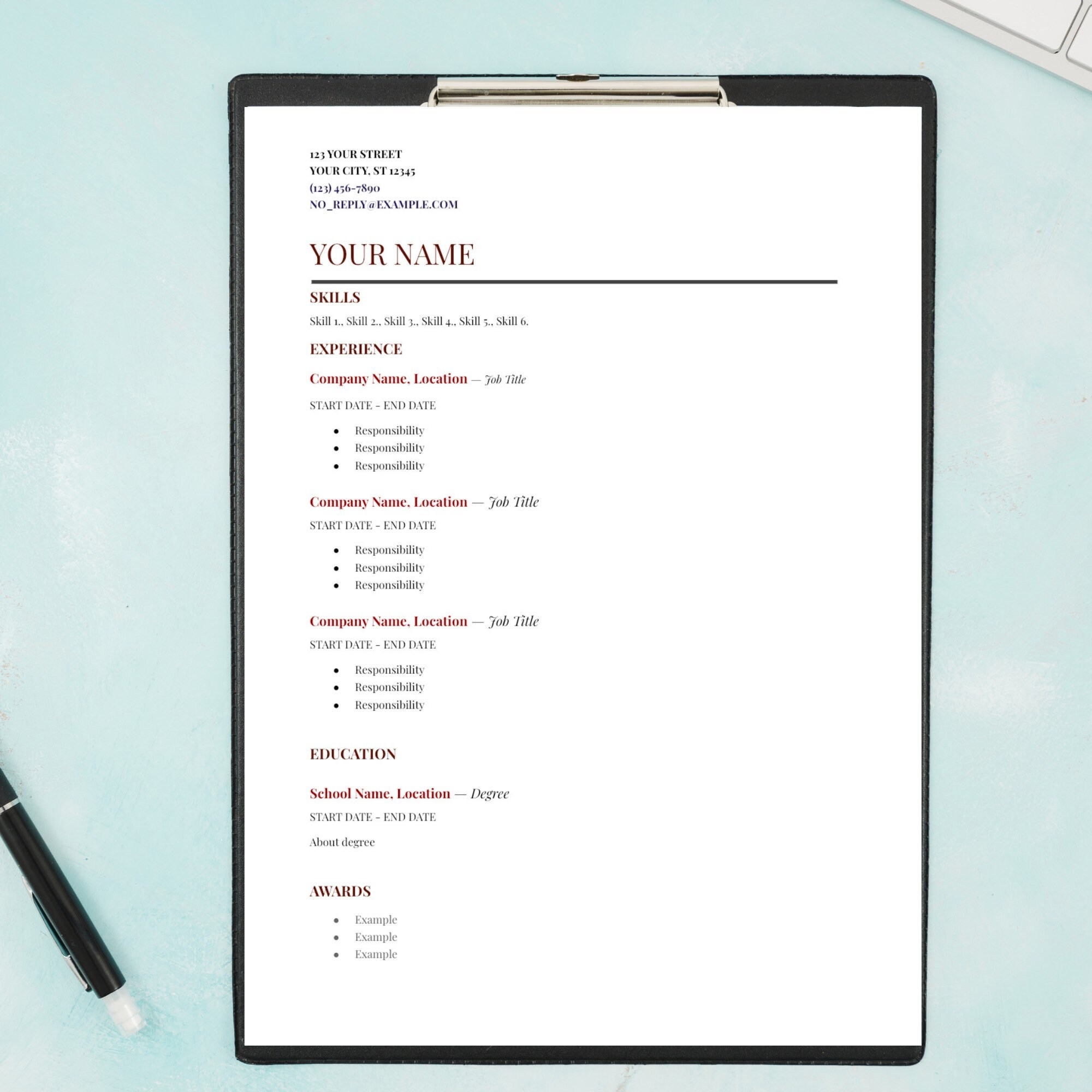 Blank Printable Resume Template
