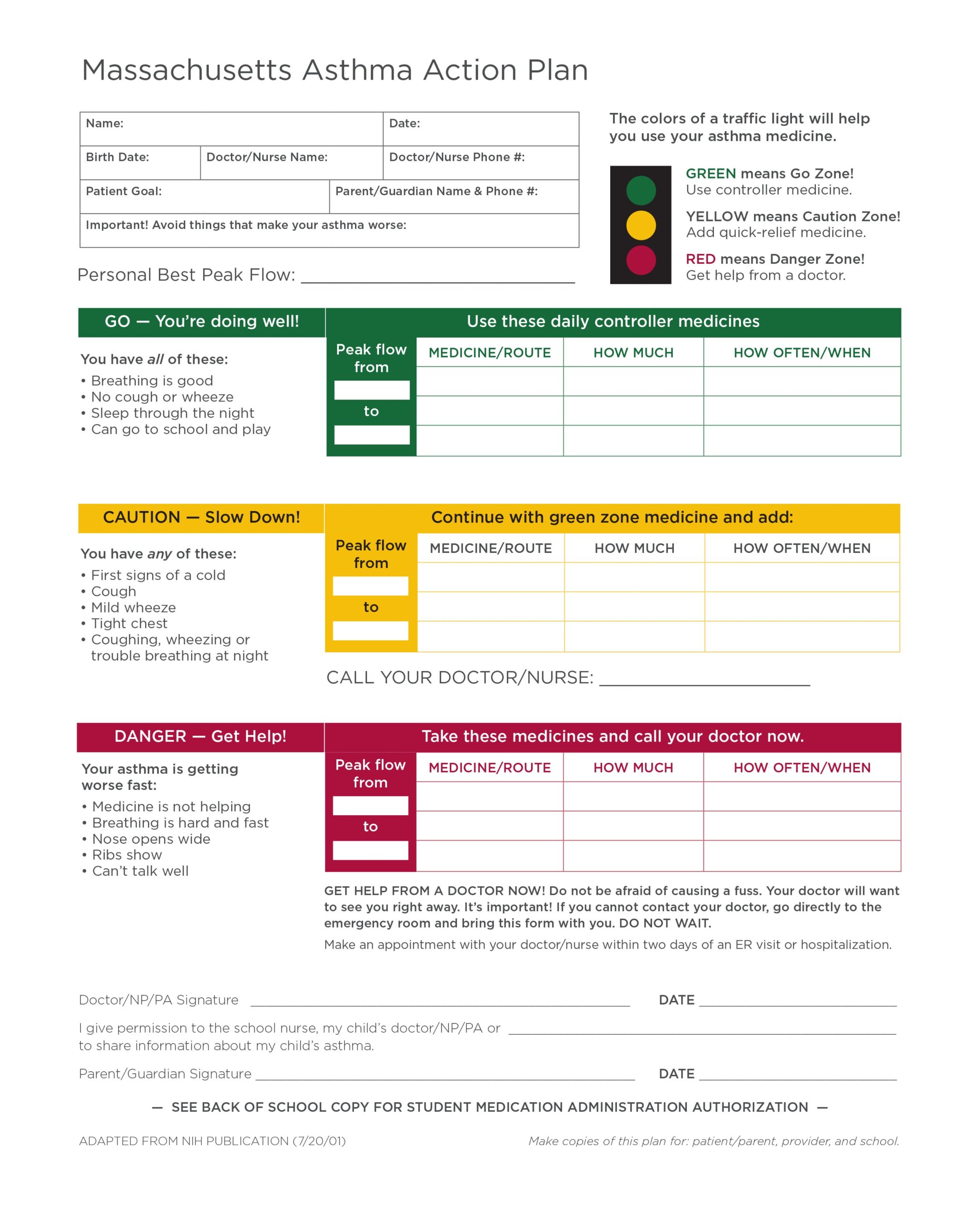 Child Asthma Action Plan Multiple Languages Massachusetts Health Promotion Clearinghouse