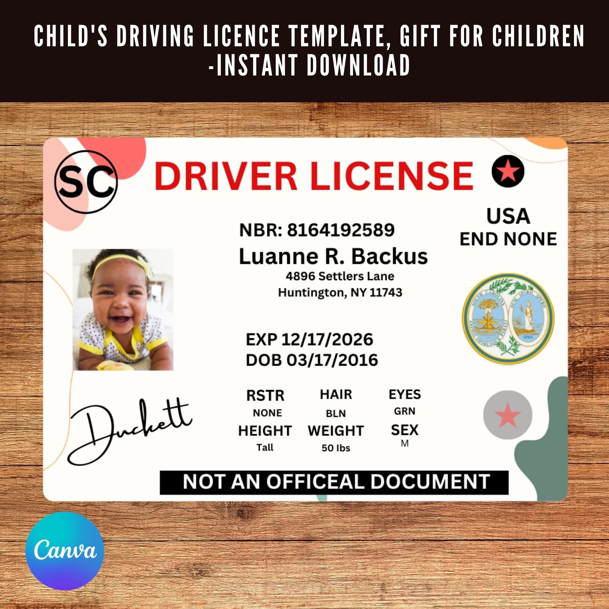 Child s Driving License Template Customizable Kids Driver Card Perfect Gift Free Canva Edit Included Etsy