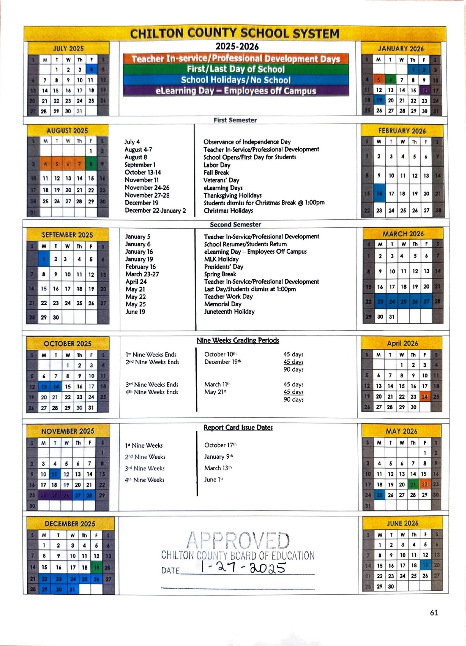 Chilton County AL Schools Calendar 25 26 PDF EduCounty
