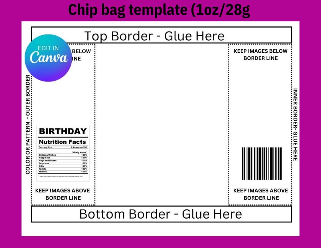 Downloadable Free Printable Chip Bag Template