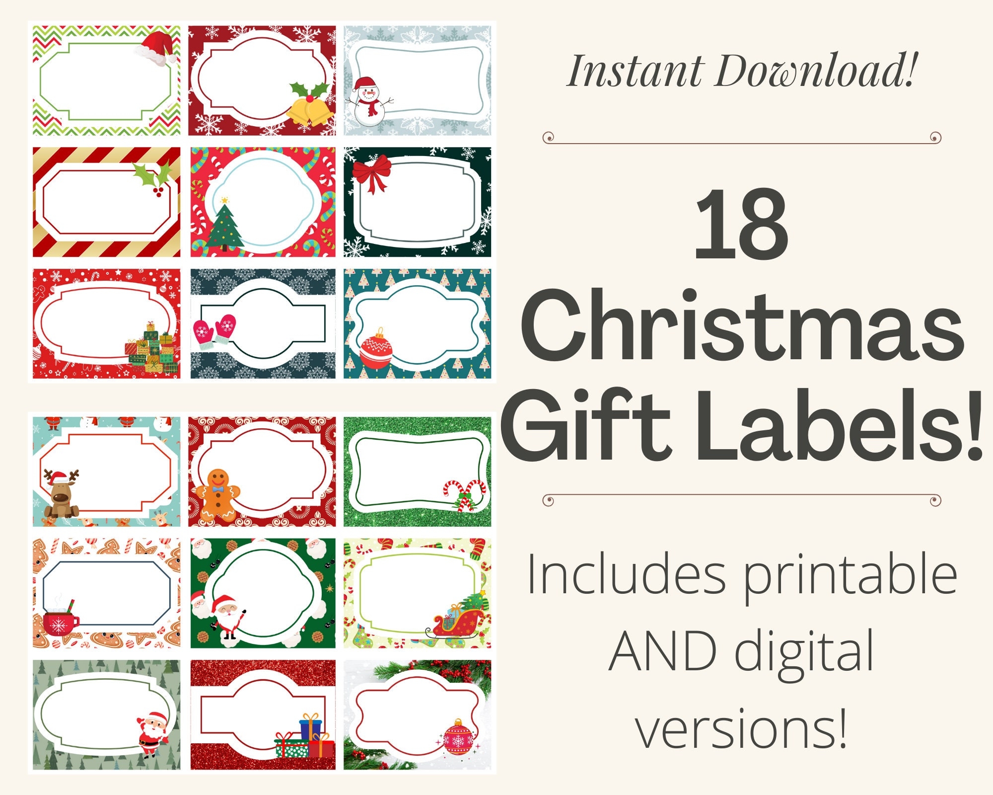 Christmas Gift Tags Christmas Gift Labels Christmas Labels Gift Label Stickers Printable Gift Tags gift Tag Template gift Tags Printable Etsy