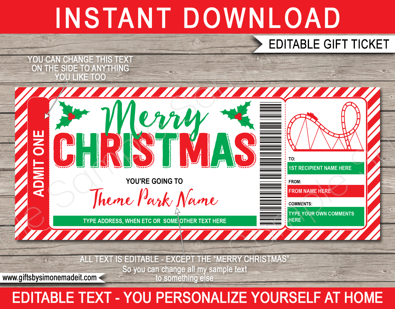 Christmas Theme Park Ticket Template Printable Gift Voucher 