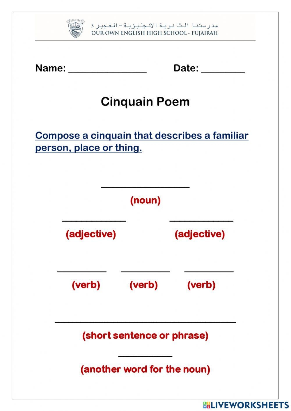 Cinquain Poem Interactive Worksheet Live Worksheets Worksheets Library