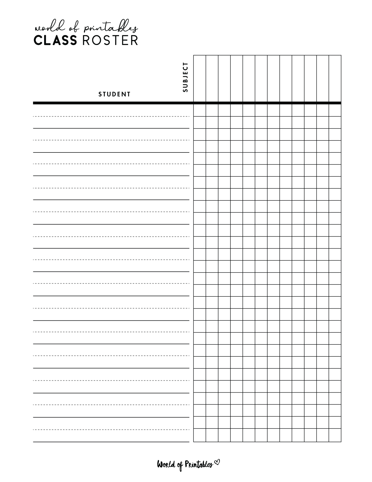 Free Printable Class Roster Template
