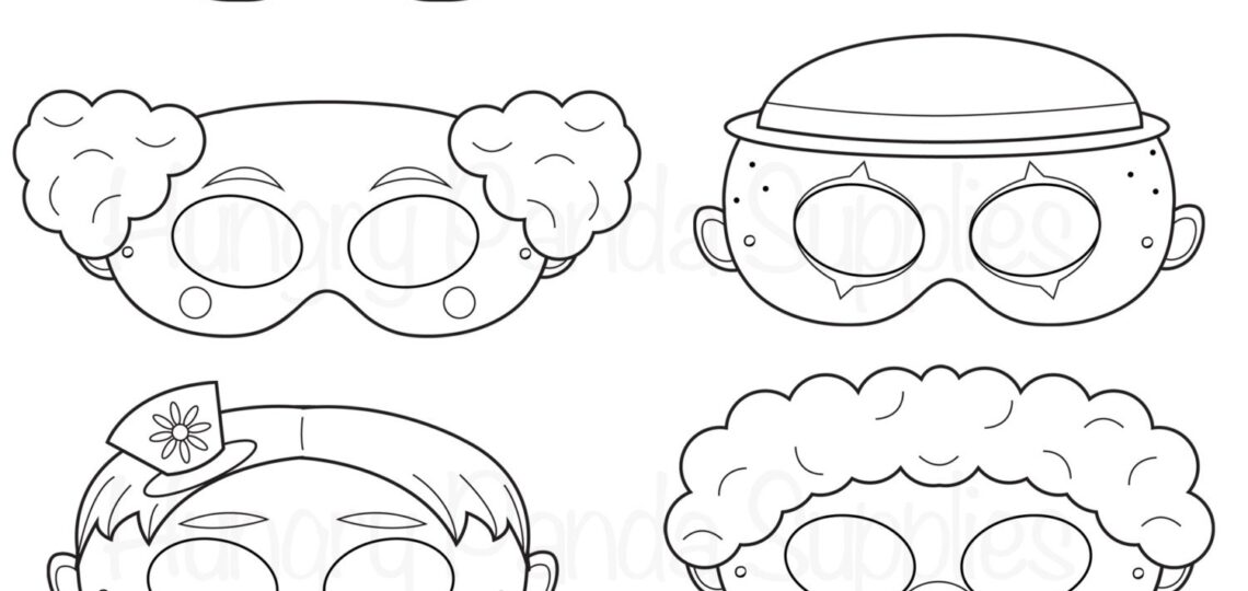 Clown Printable Coloring Masks Clown Mask Clown Masks Circus Clown Costume Clowns Masks Clown Party Etsy UK