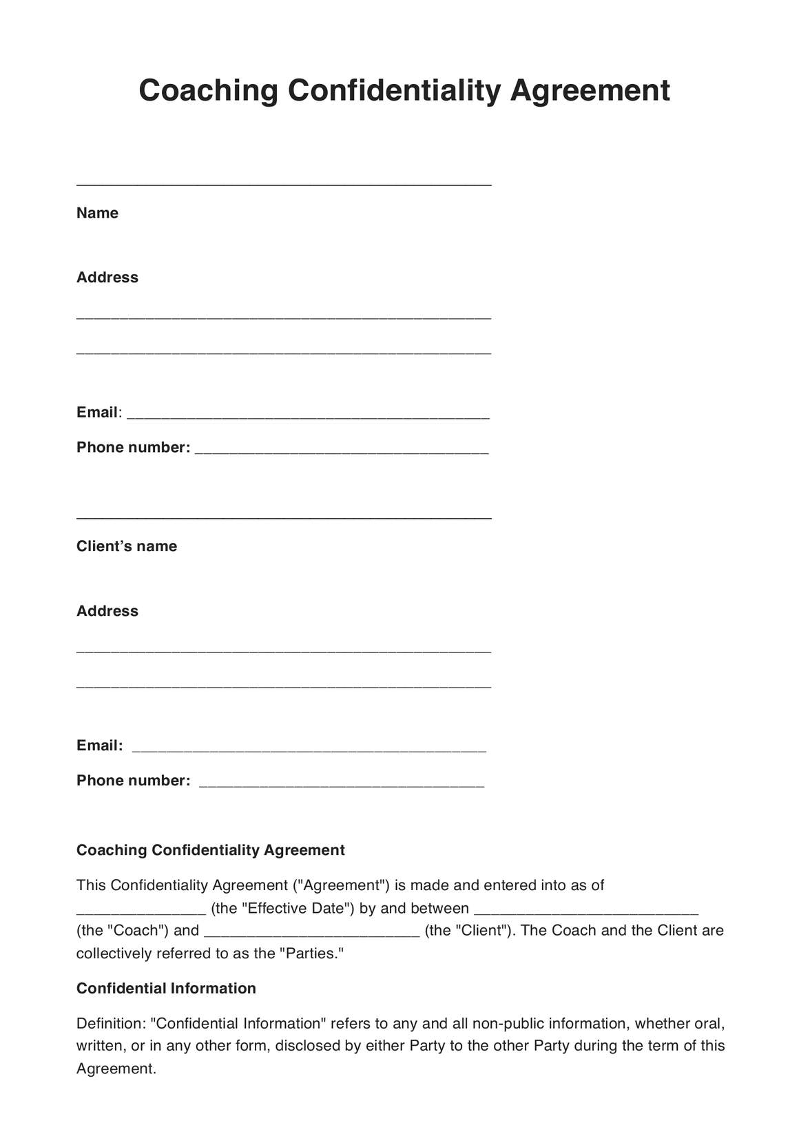 Free Printable Confidentiality Agreement Template