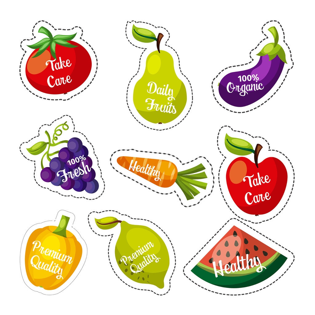 Colorful Fresh Fruits And Vegetables Sticker Set Stock Template Adobe Stock
