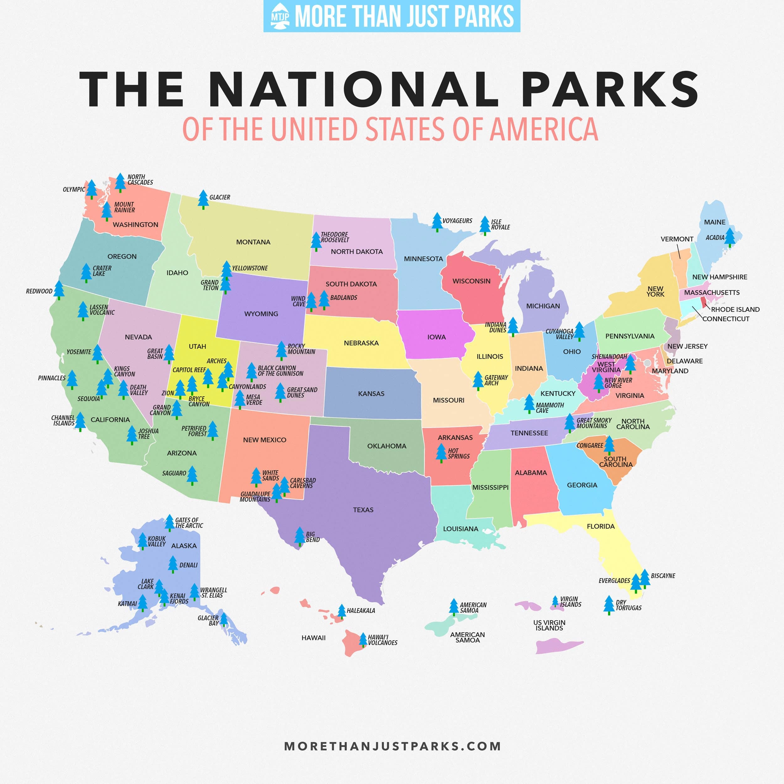 COMPLETE National Parks List 2024 Printable MAP  COMPLETE National Parks List 2024 Printable MAP