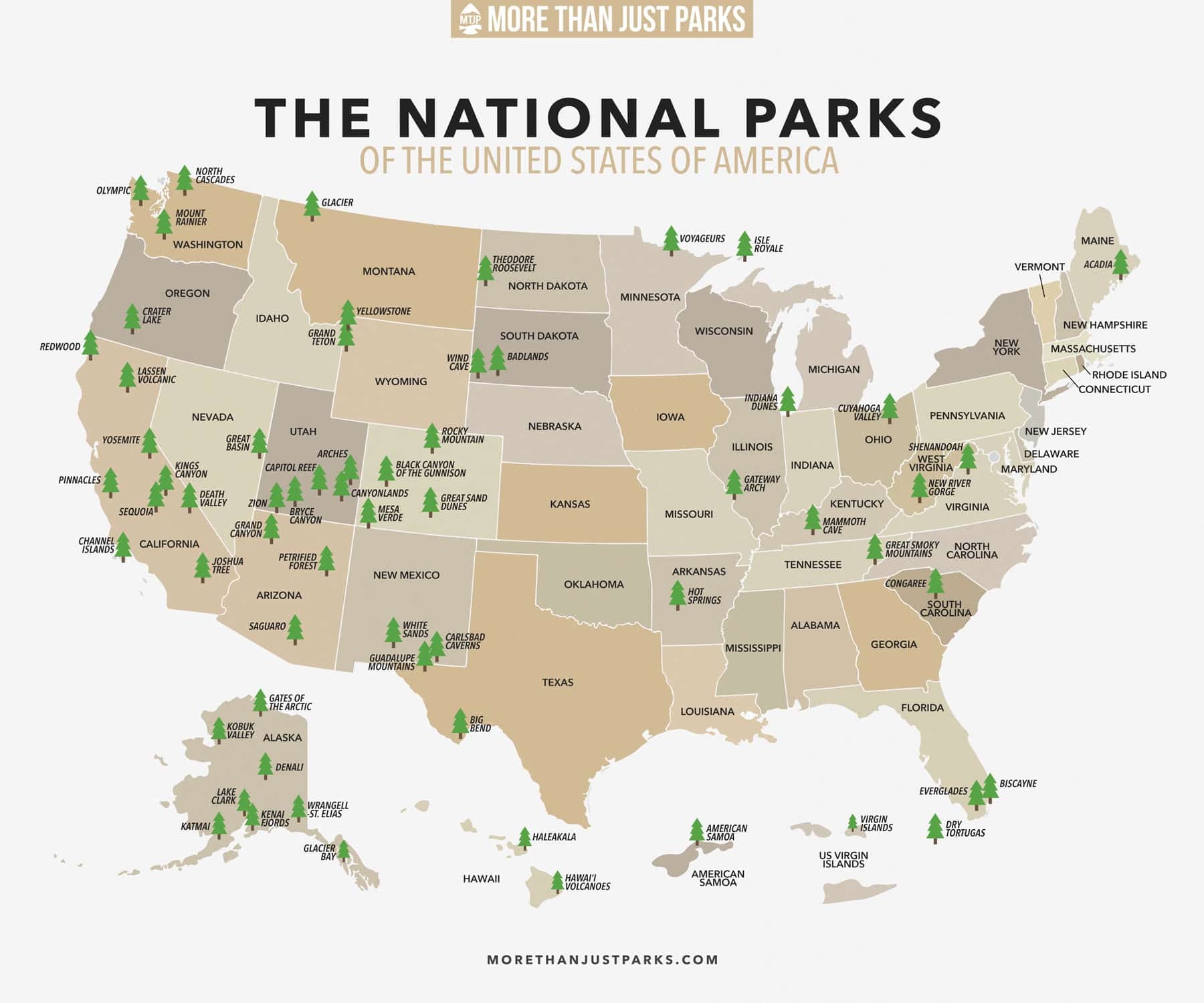 COMPLETE National Parks List 2024 Printable MAP 