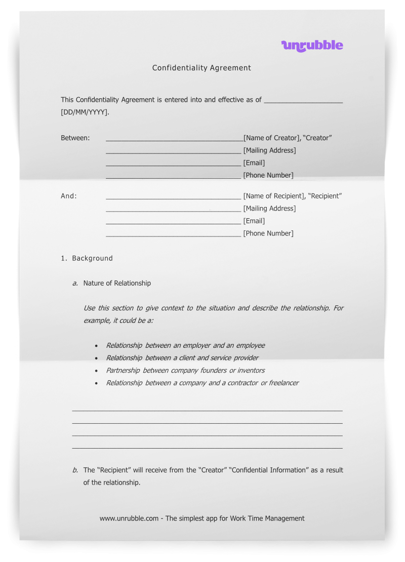 Confidentiality Agreement Template Free Download Unrubble 