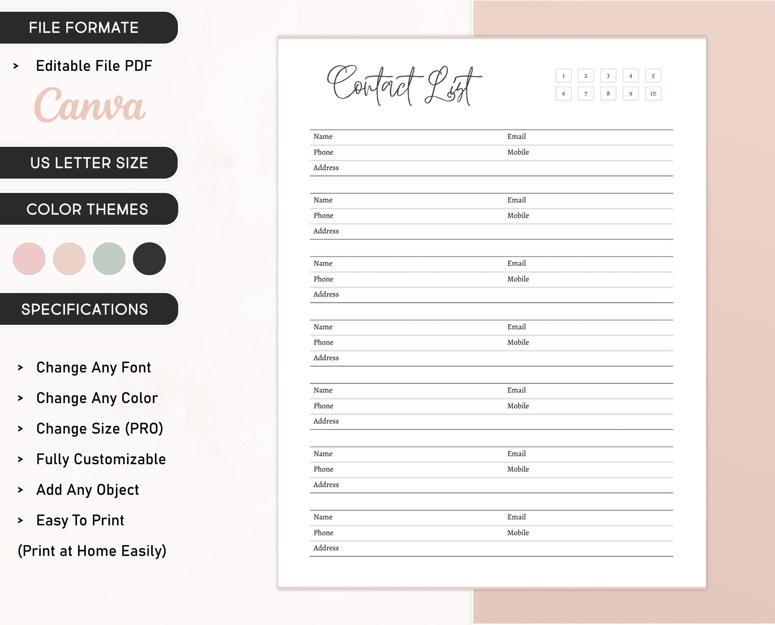 Free Printable Template Contact Information