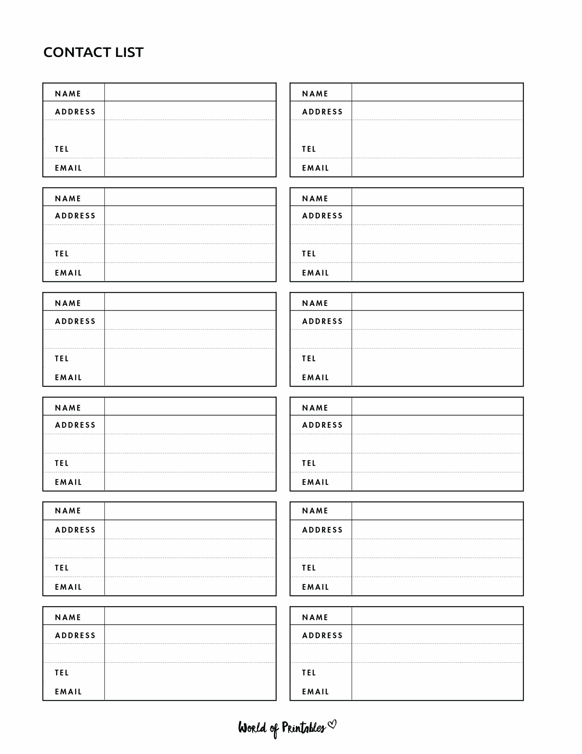 Contact List Templates 12 Of The Best Styles World Of Printables Contact List Templates 12 Of The Best Styles World Of Printables