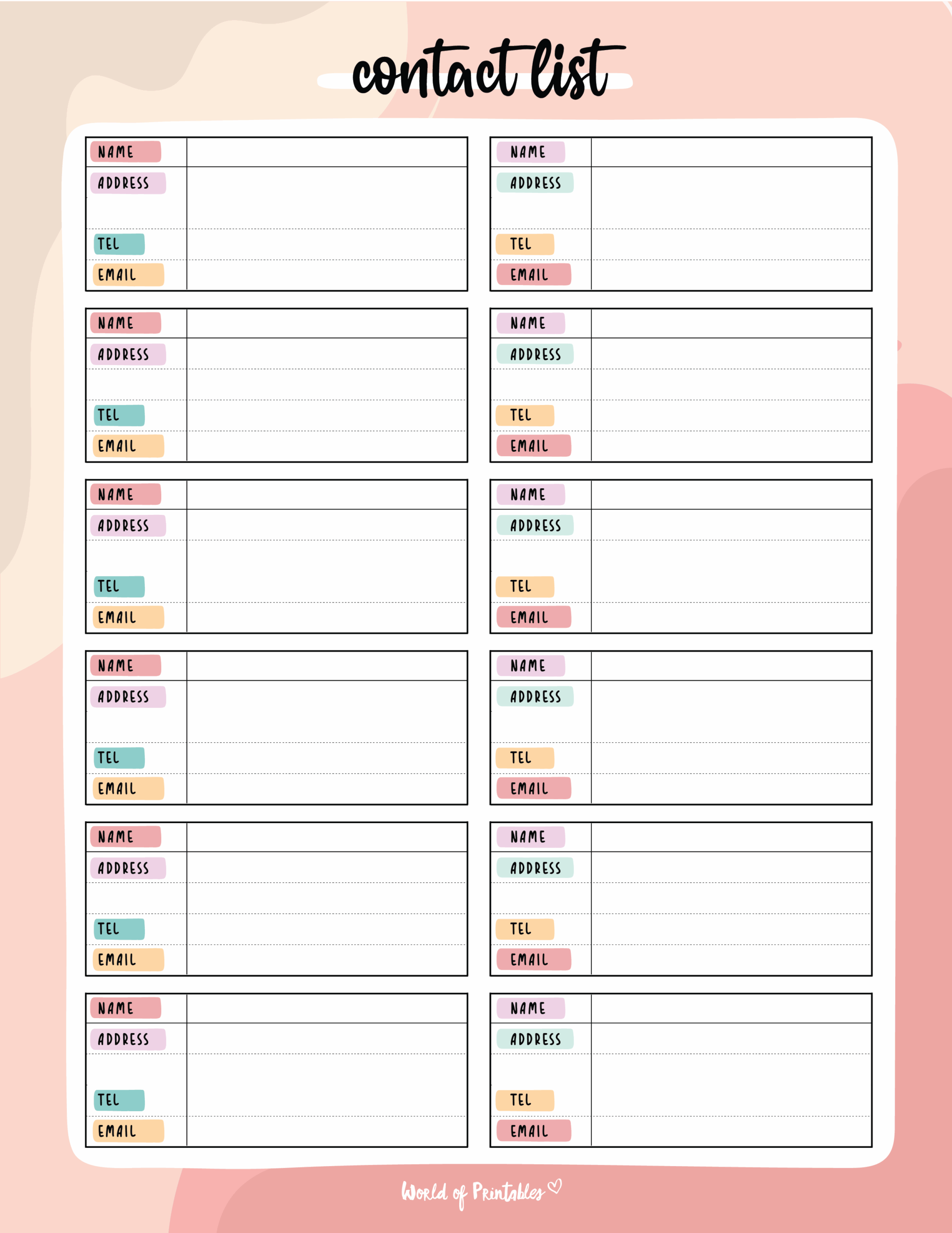 Contact List Templates 12 Of The Best Styles World Of Printables Contact List Templates 12 Of The Best Styles World Of Printables