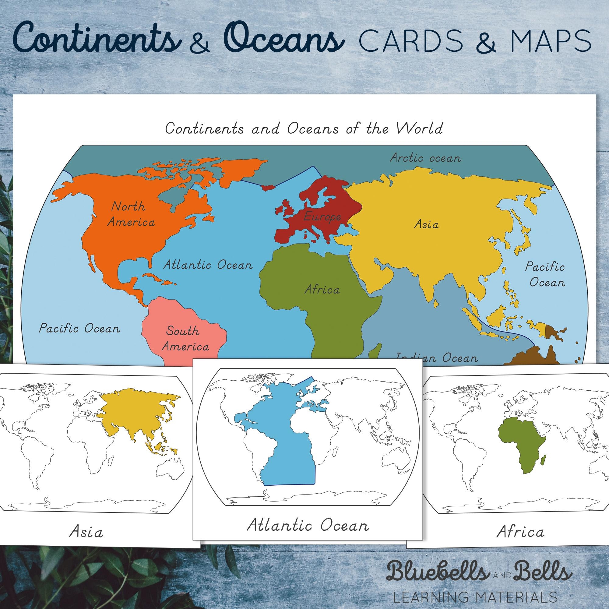 Continents And Oceans Cards And Map Montessori Printable  Continents And Oceans Cards And Map Montessori Printable