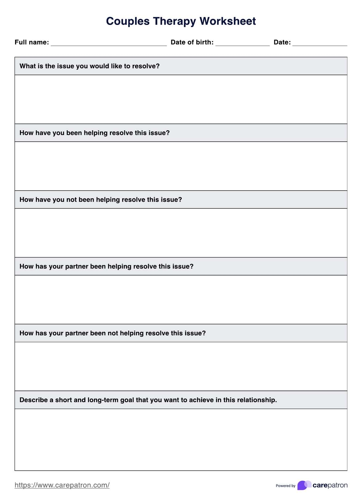 Couples Therapy Worksheet Template U0026 Example Free PDF Download