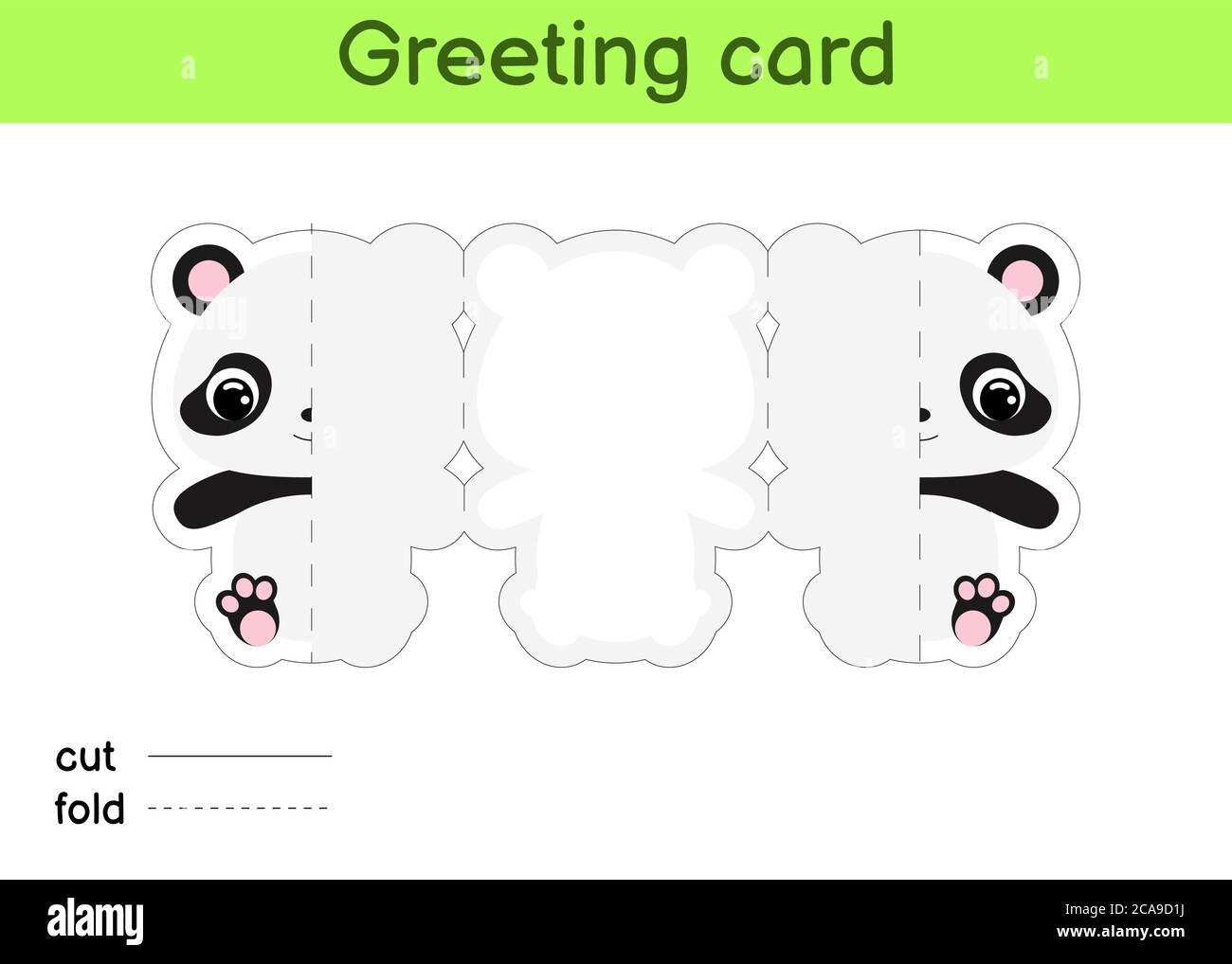 Cute Panda Fold a long Greeting Card Template Great For Birthdays Baby Showers Themed Parties Printable Color Scheme Print Cut Out Fold Glue Stock Vector Image U0026 Art Alamy