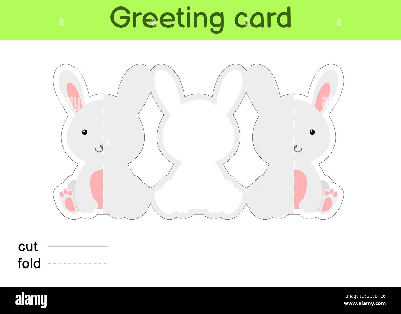 Cute Rabbit Fold a long Greeting Card Template Great For Birthdays Baby Showers Themed Parties Printable Color Scheme Print Cut Out Fold Glue Stock Vector Image U0026 Art Alamy