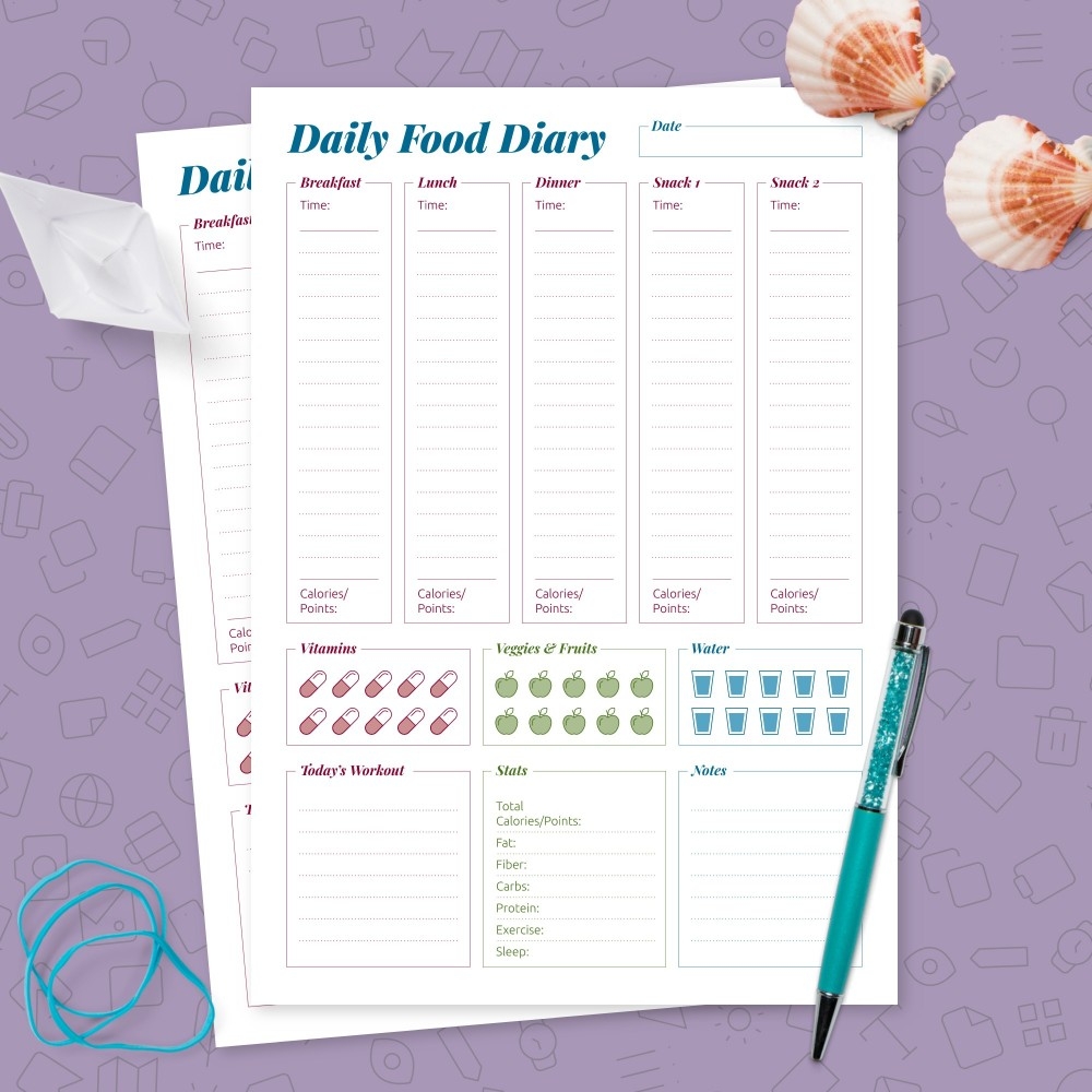 Daily Food Log U0026amp Health Journal Template Printable PDF