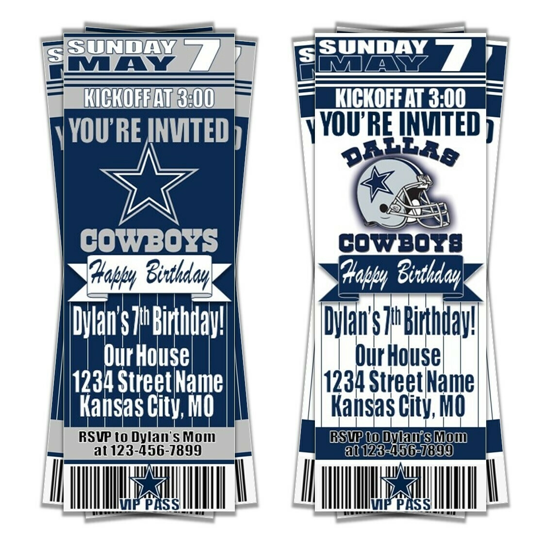 Dallas Cowboys Birthday Ticket Style Invite Custom Dallas Cowboys Birthday Ticket Style Invite Custom