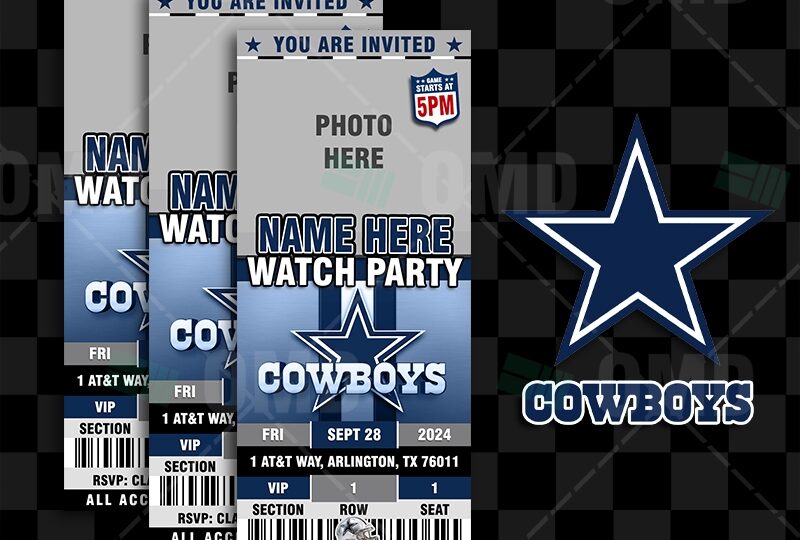 Dallas Cowboys Ticket Style Sports Party Invitations Sports Invites