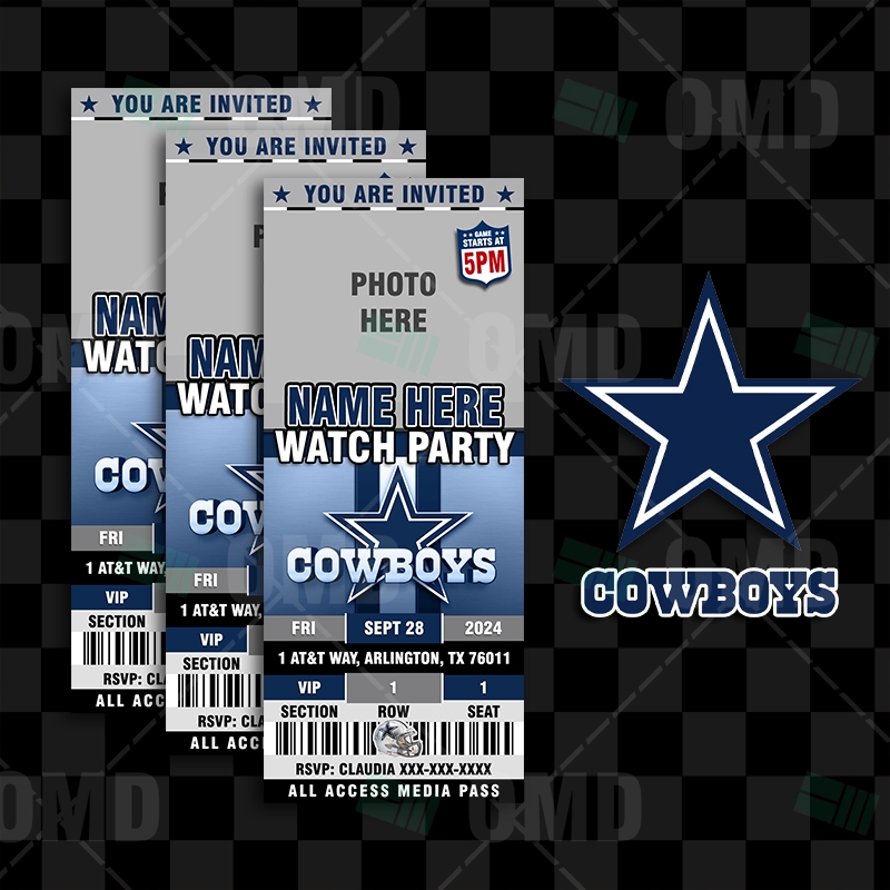 Dallas Cowboys Ticket Style Sports Party Invitations Sports Invites Dallas Cowboys Ticket Style Sports Party Invitations Sports Invites