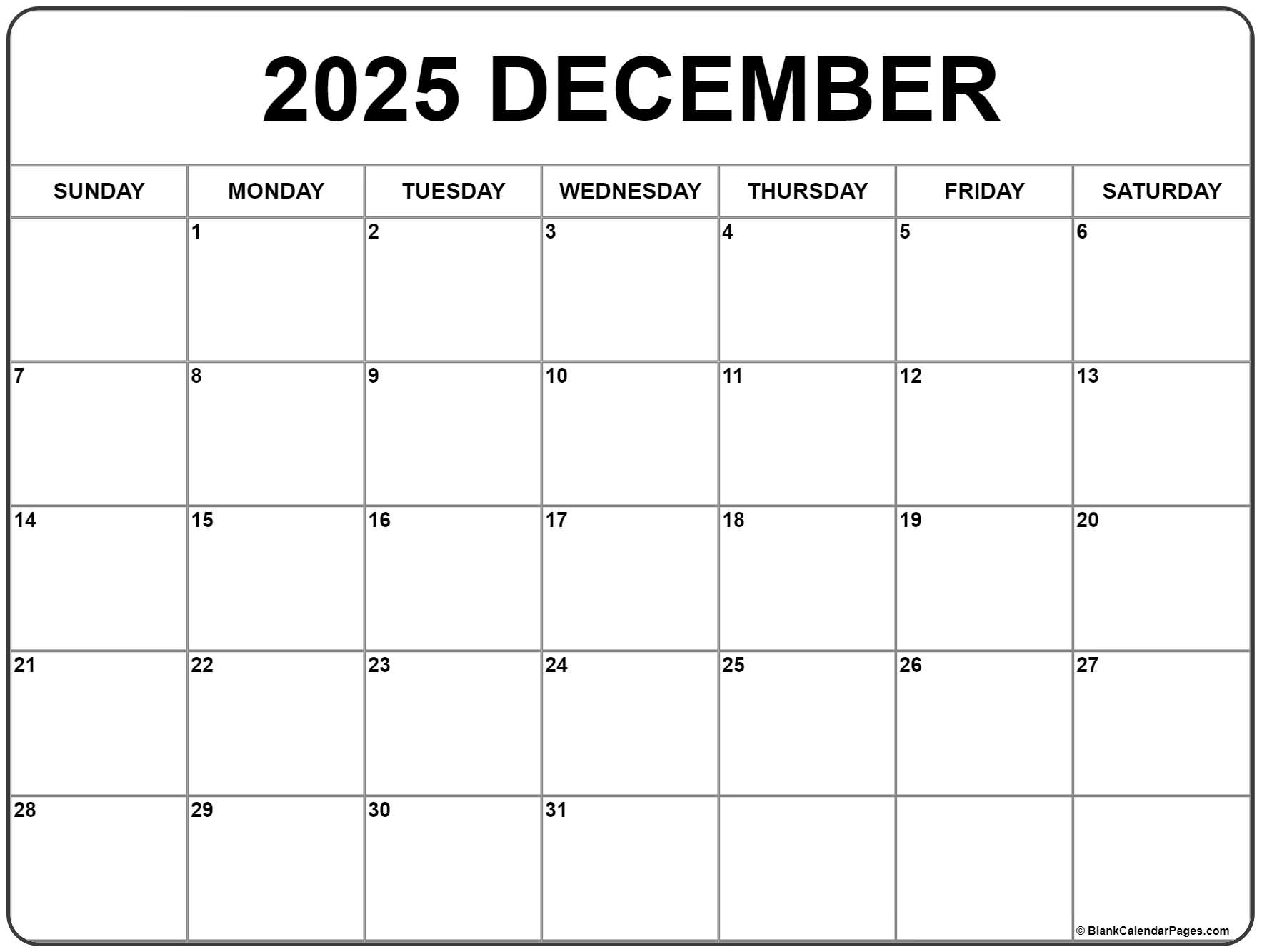 December 2025 Calendar Free Printable Calendars December 2025 Calendar Free Printable Calendars
