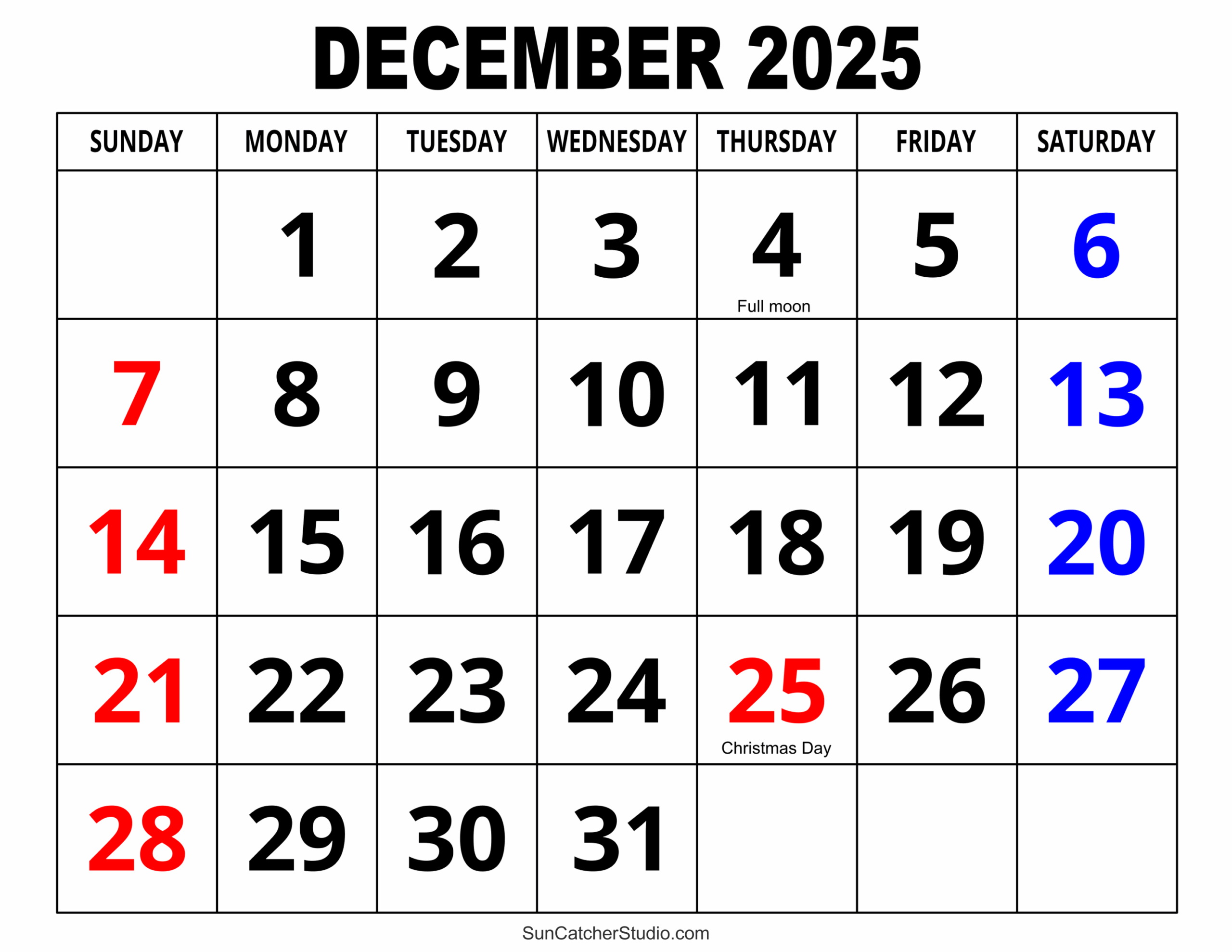 December 2025 Calendar Free Printable Free Printables  December 2025 Calendar Free Printable Free Printables