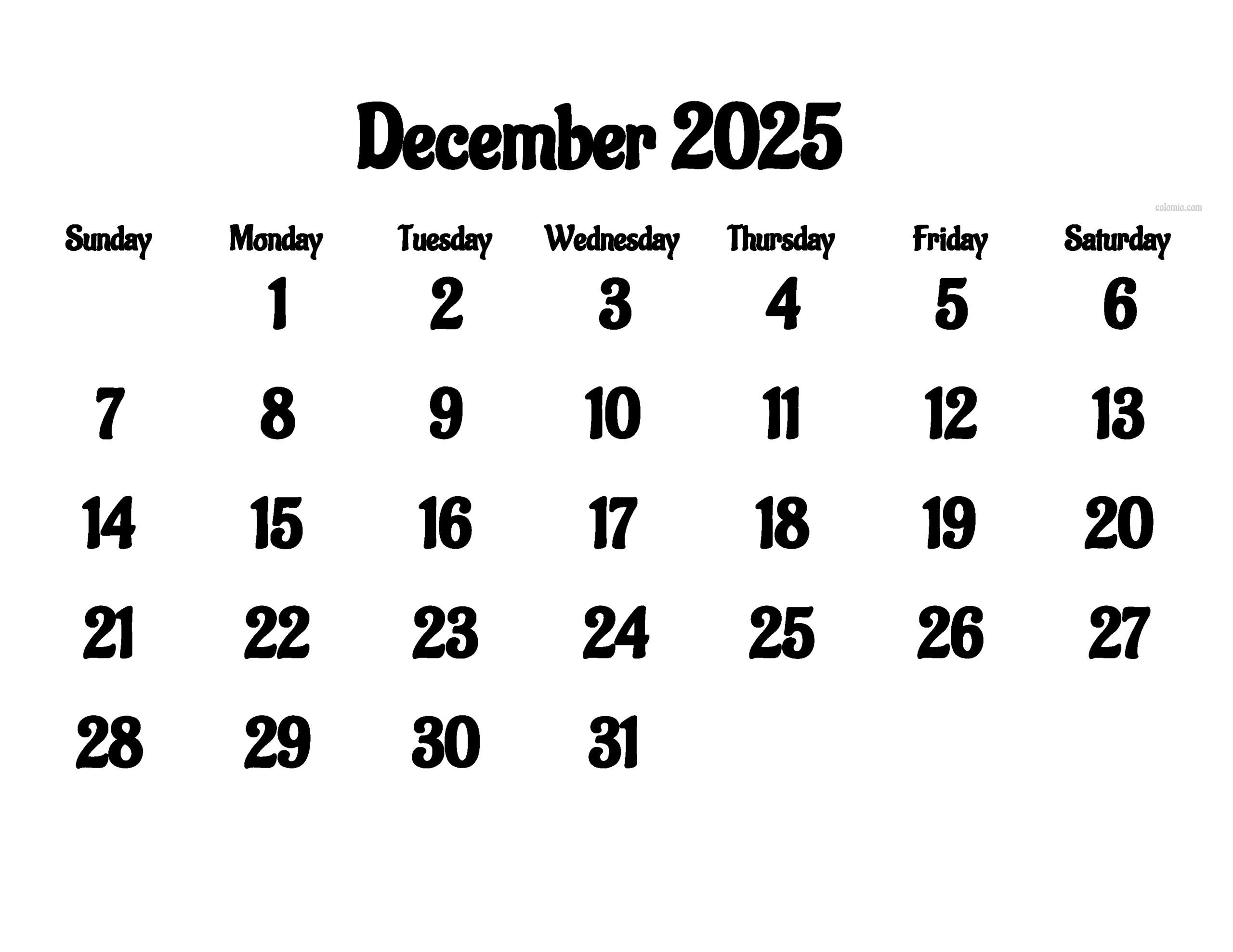 December 2025 Calendar Free Printable PDF XLS And PNG Www colomio