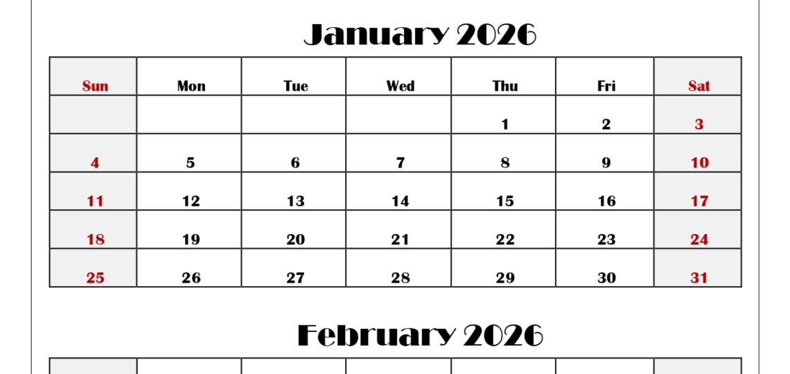 December To February 2026 Calendar Printable PDF Three Months Calendar