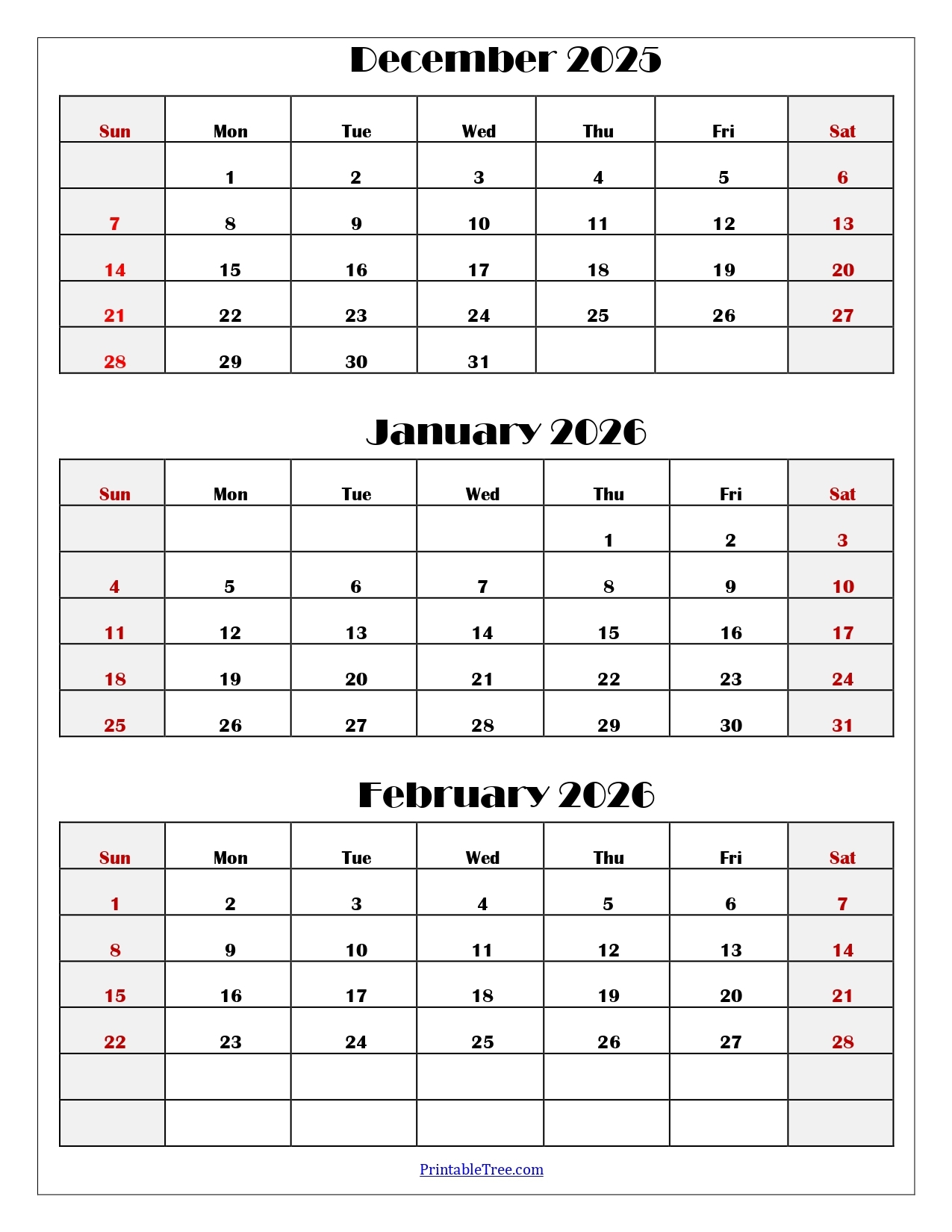 2026 December January Calendar