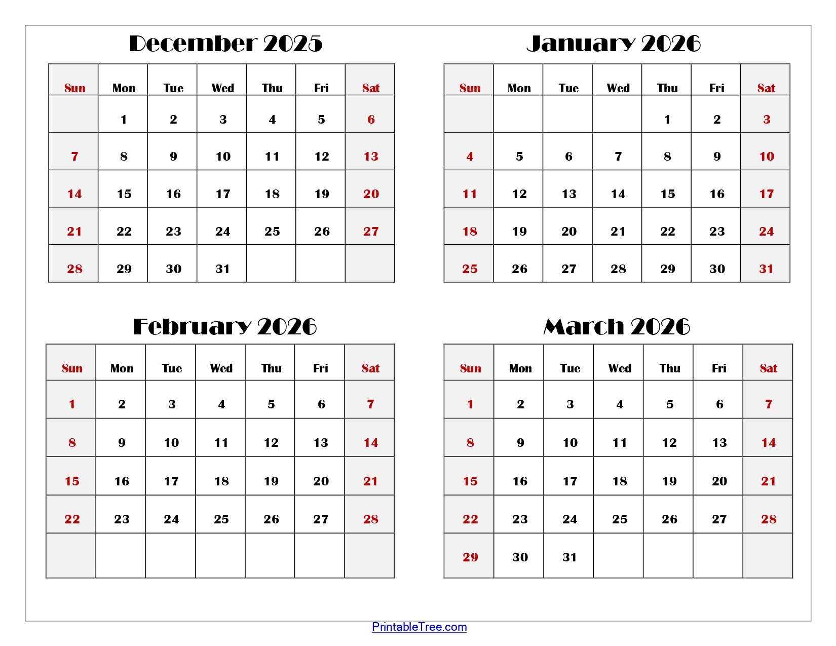 December To March 2026 Calendar Printable PDF Four Months Calendar December To March 2026 Calendar Printable PDF Four Months Calendar