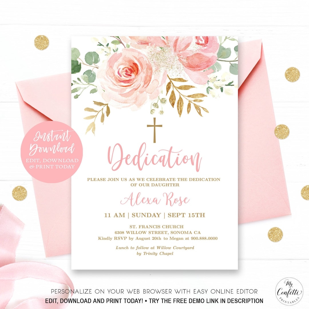 Dedication Invitation Editable Dedication Invitation Template Printable Dedication Invitation Blush Pink Floral MCP830 CJB Etsy UK