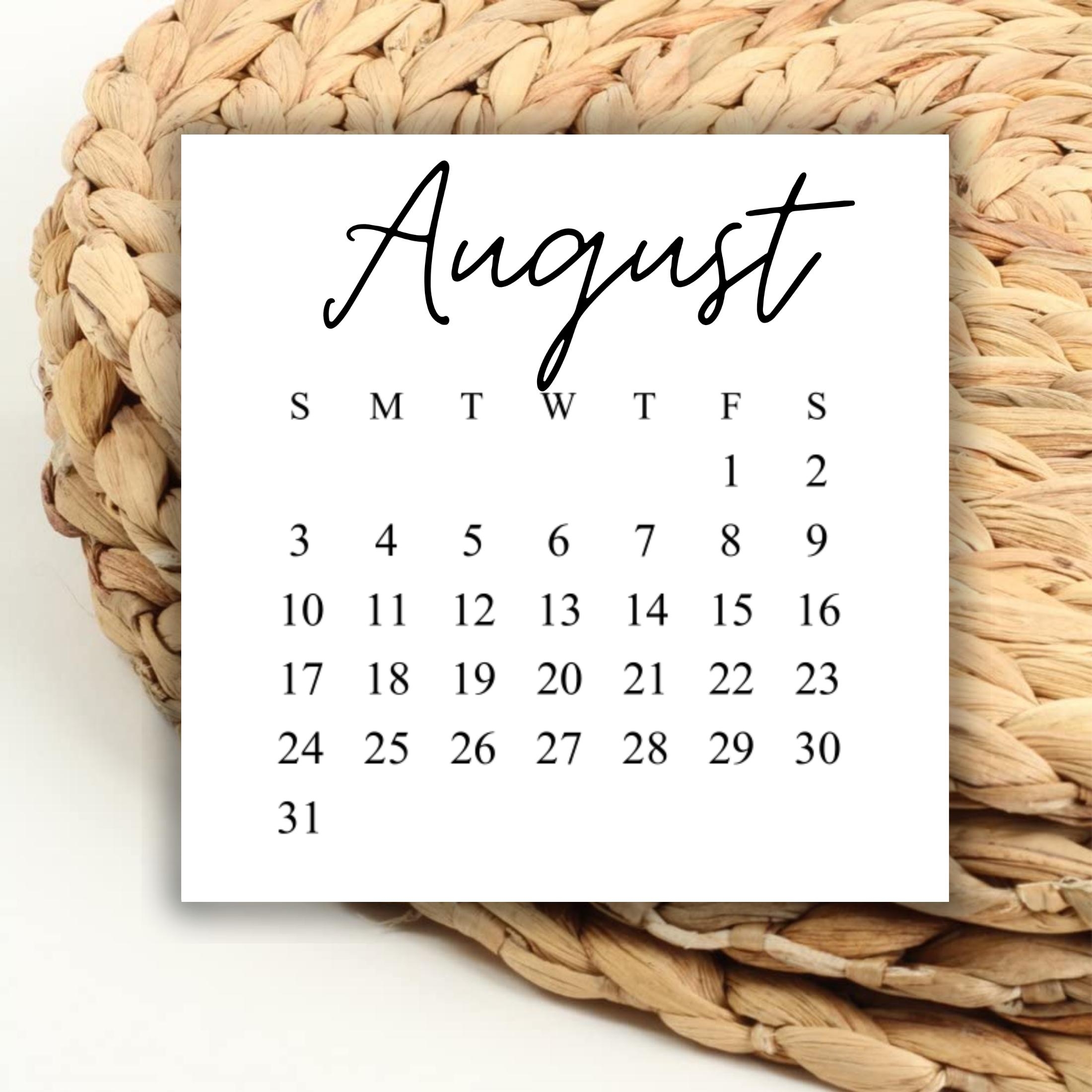 DIGITAL 2025 August Square Calendar Printable Digital Download For  DIGITAL 2025 August Square Calendar Printable Digital Download For