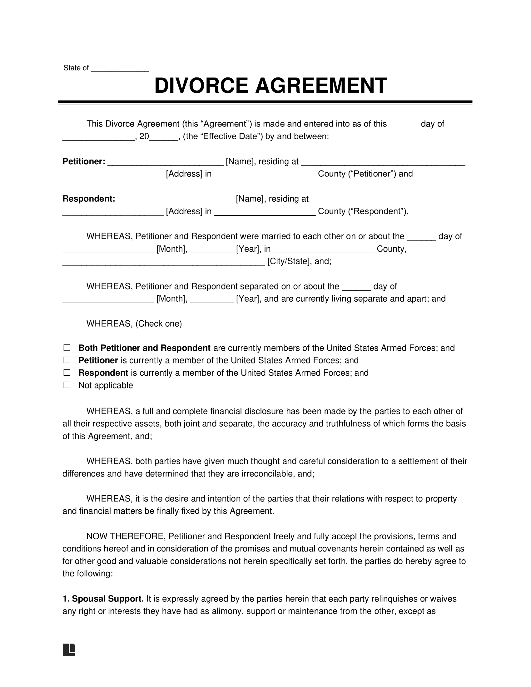 Divorce Settlement Agreement Template Create Yours Online