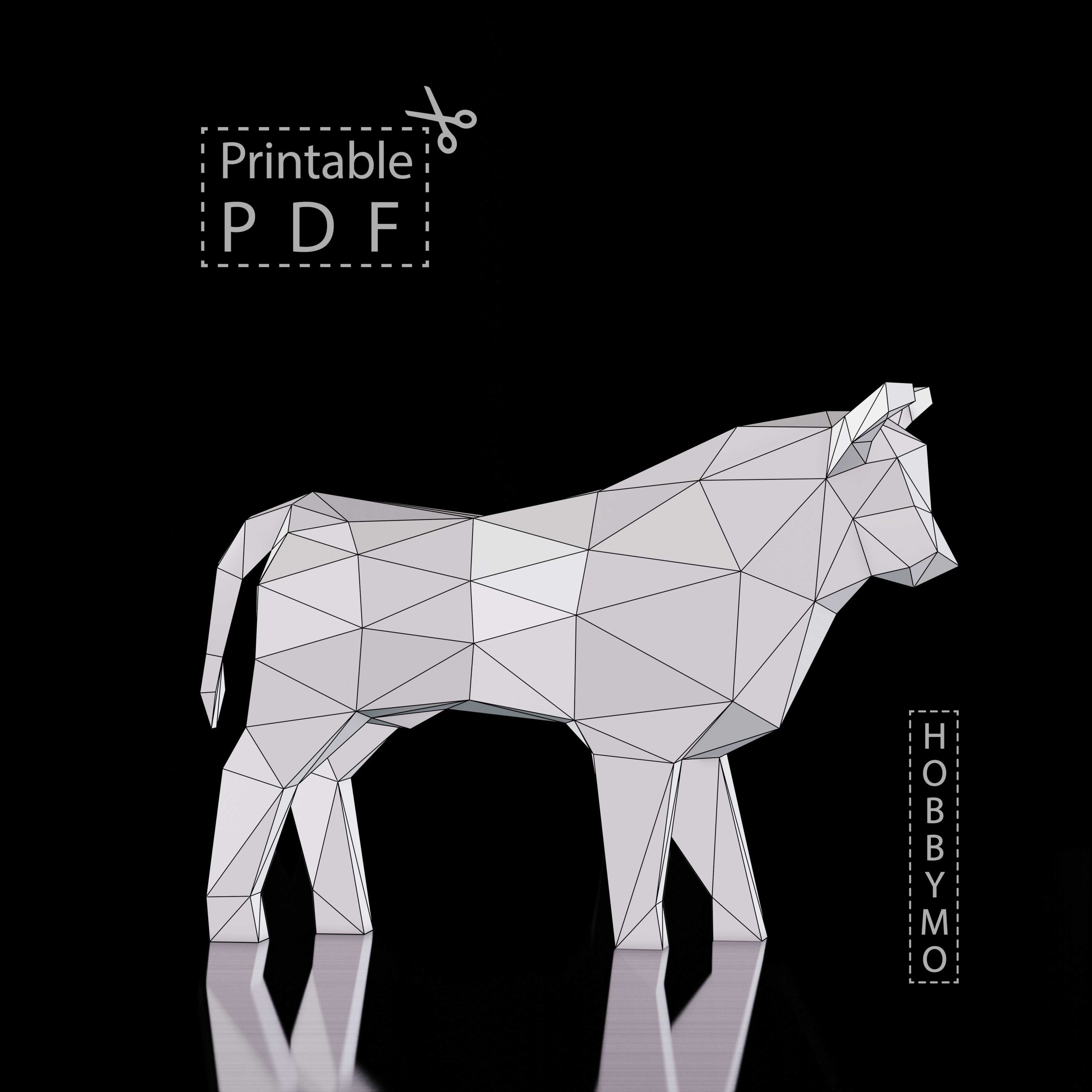 DIY Low Poly Bull printable Pdf Template Papercraft Animals Paper 