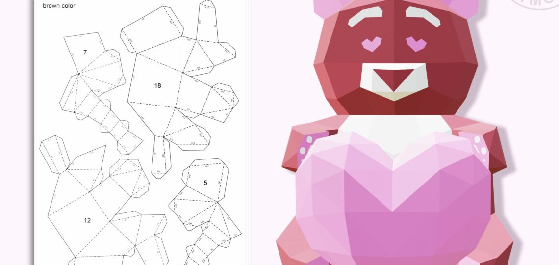 DIY Paper Cute Bear 3D Papercraft Printable PDF