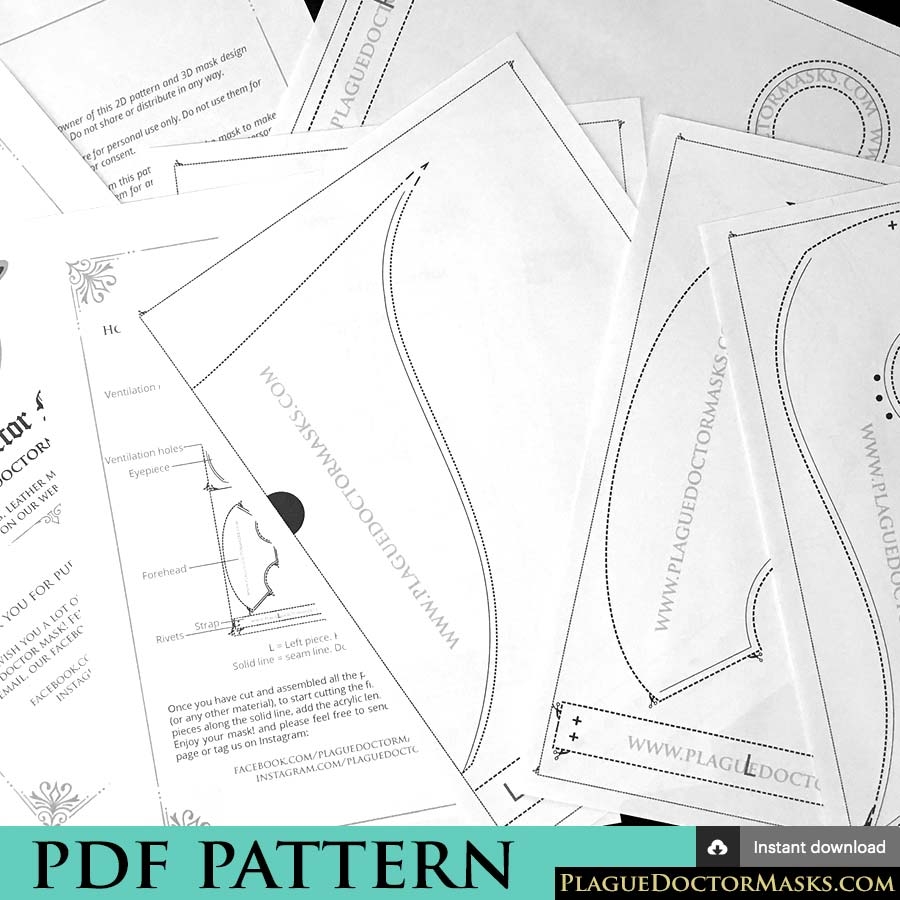 DIY Plague Doctor Mask Pattern Template With Instructions PDF Download Plague Doctor Masks DIY Plague Doctor Mask Pattern Template With Instructions PDF Download Plague Doctor Masks