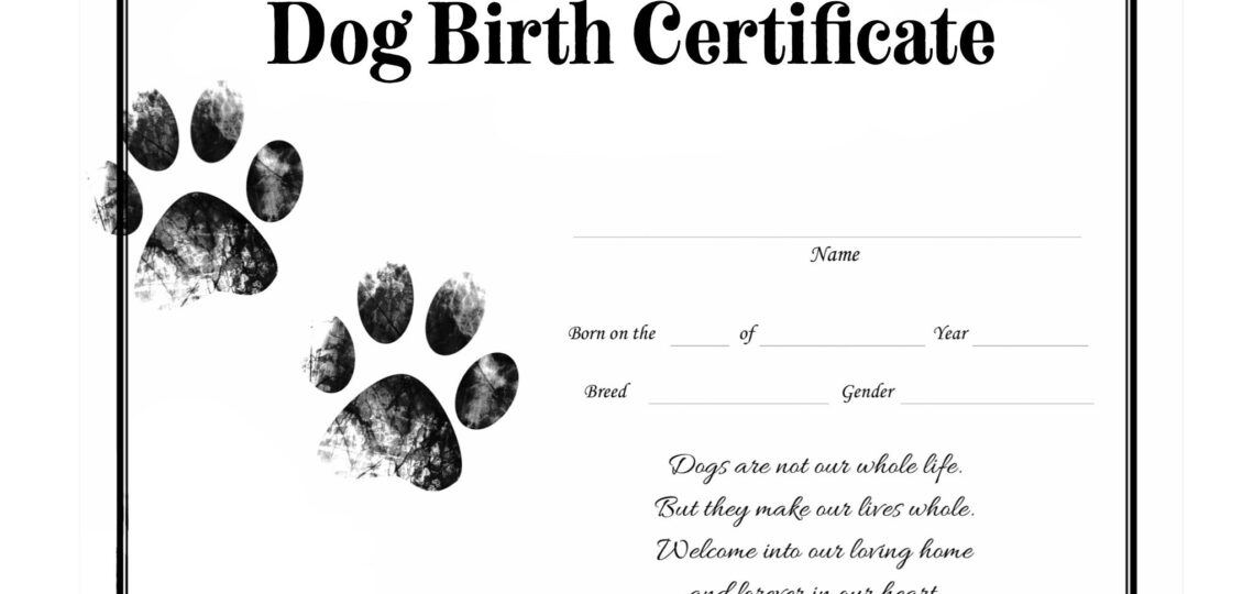 Dog Birth Certificate For Girl Or Boy Puppy Gender Neutral Printable Template Breeder Instant Download Resource