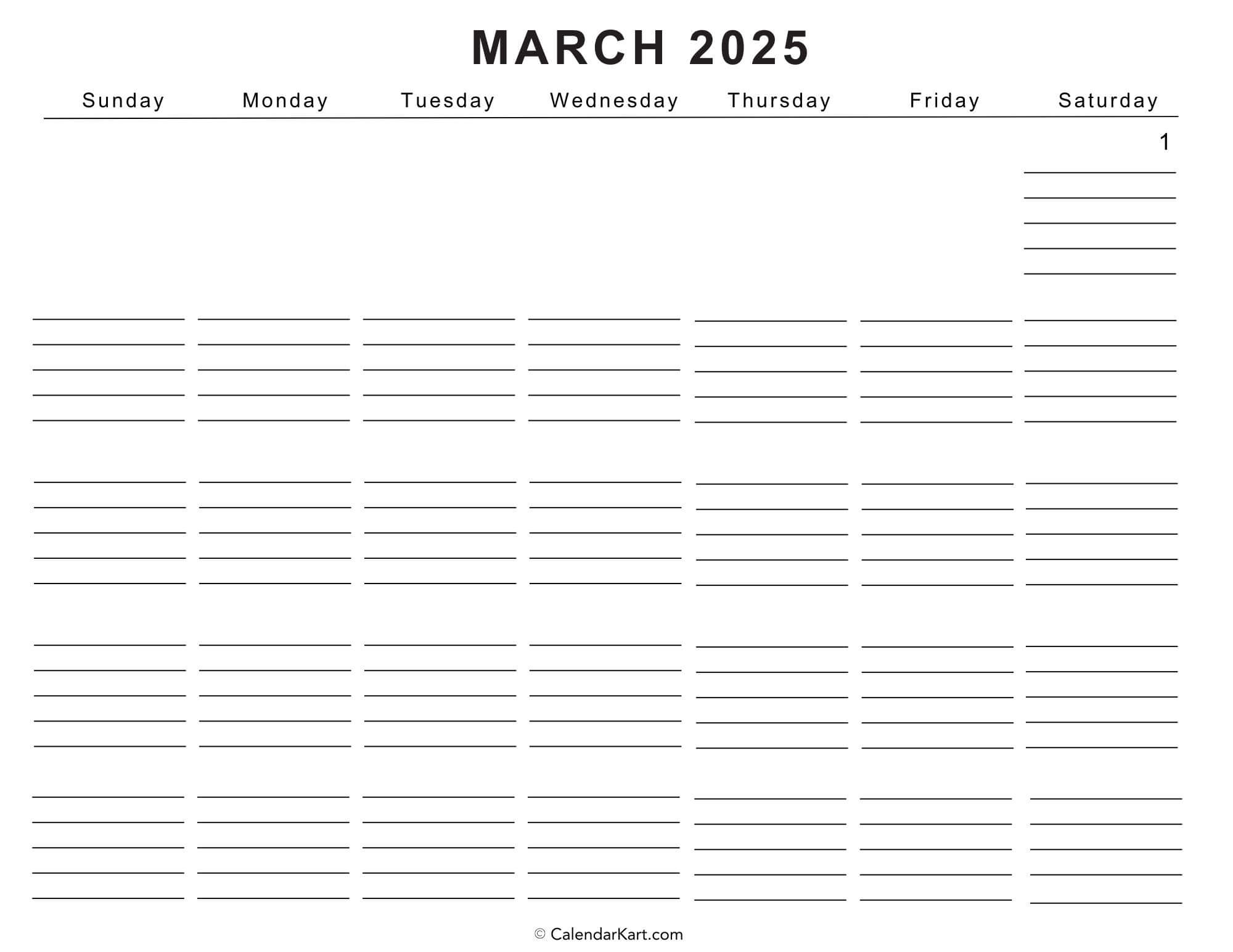 Download Free Printable March 2025 Calendar Calendarkart Download Free Printable March 2025 Calendar Calendarkart