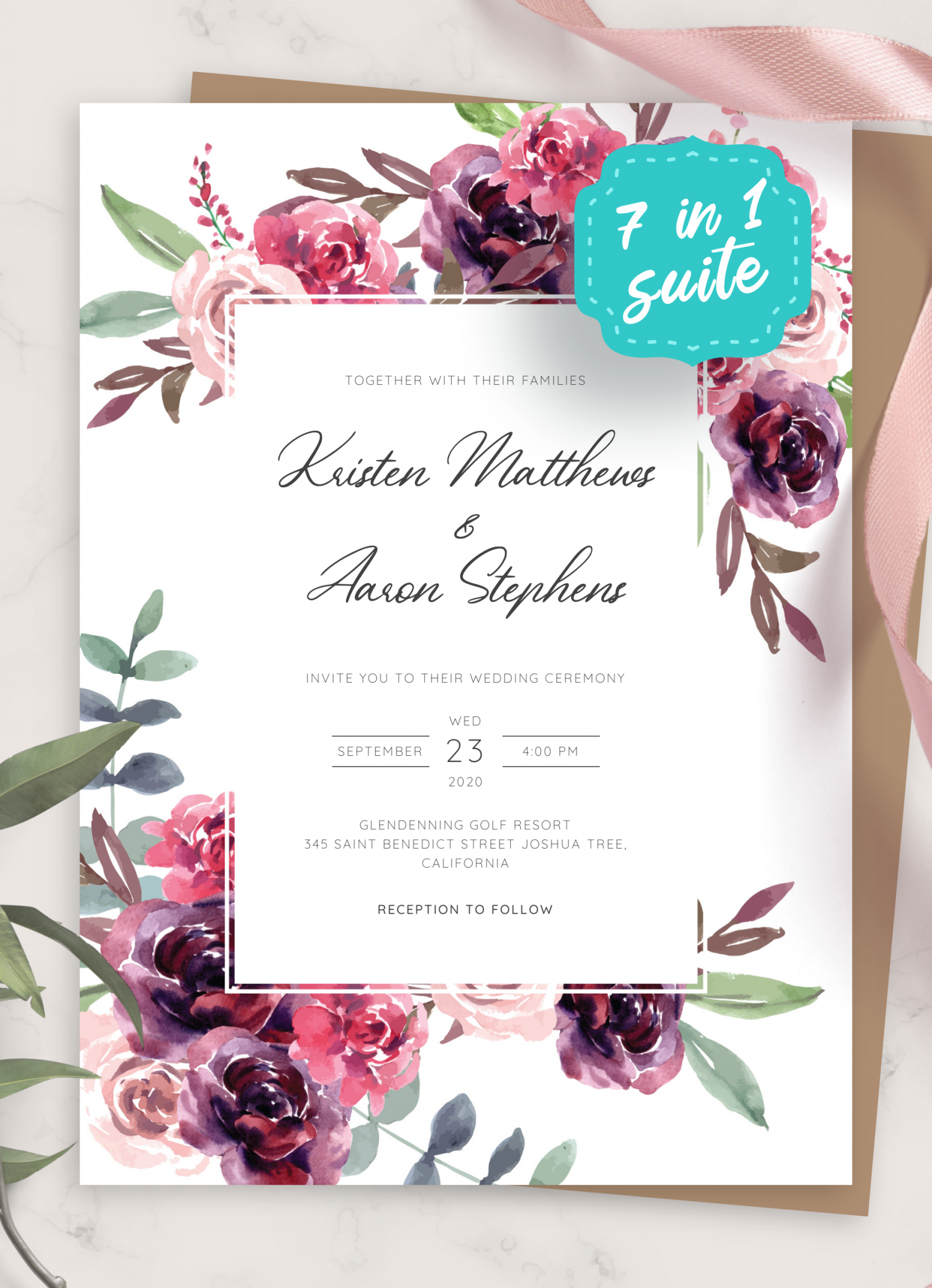 Download Printable Burgundy Floral Wedding Invitation Suite PDF Download Printable Burgundy Floral Wedding Invitation Suite PDF
