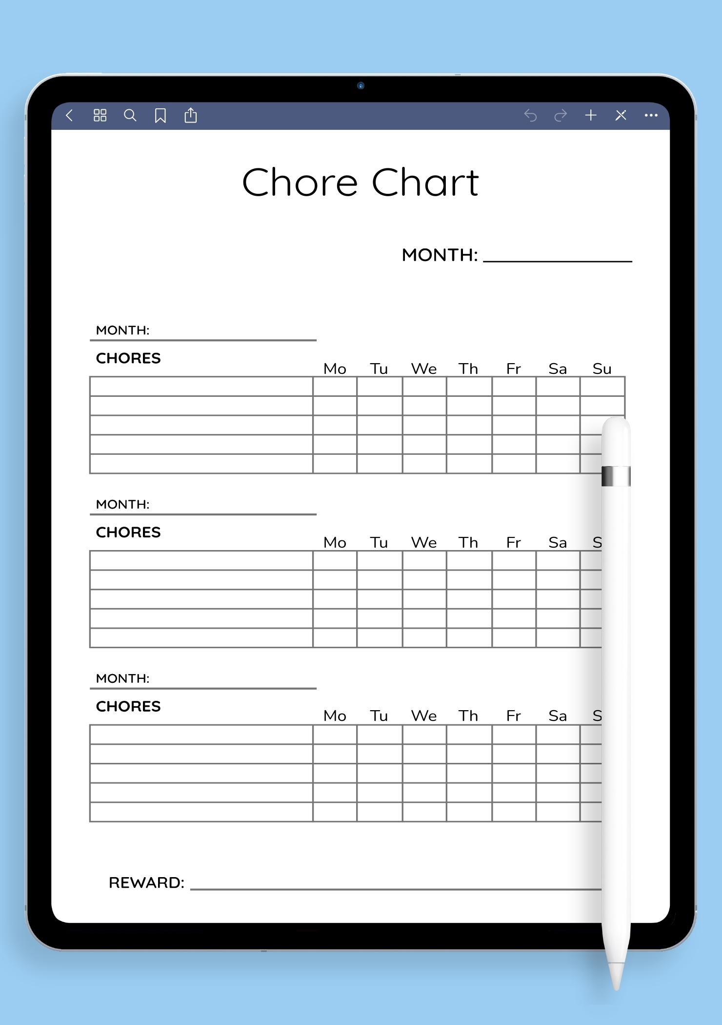 Chore Chart Free Printable Blank