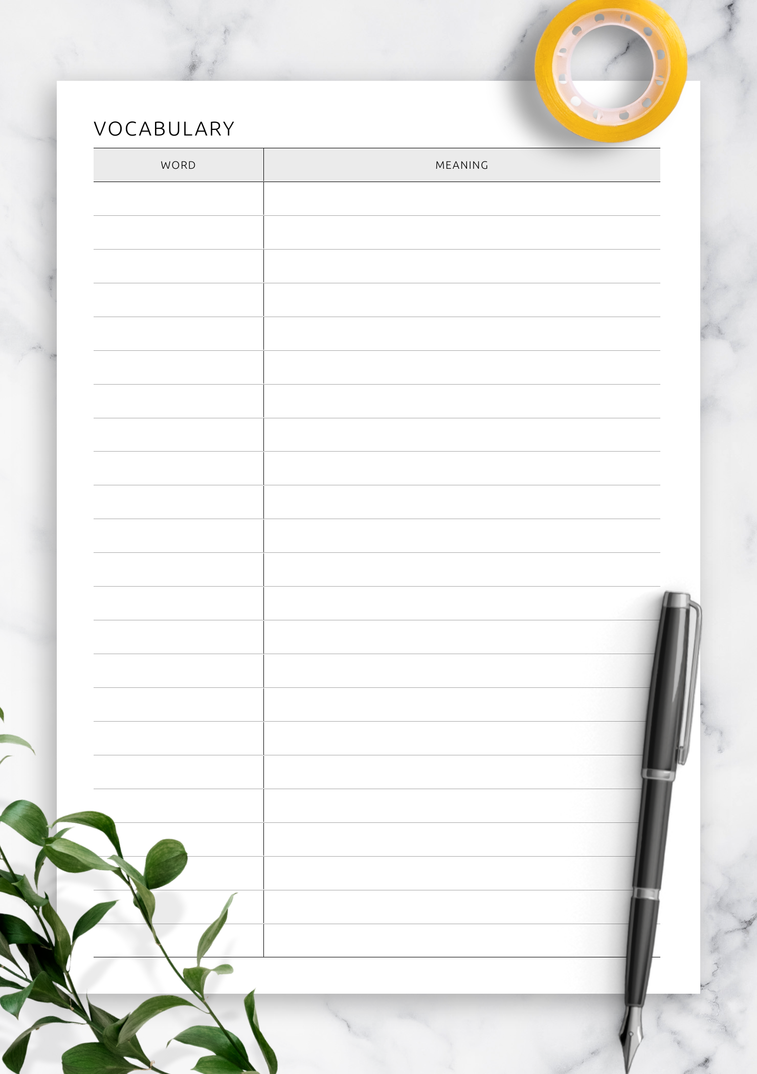 Download Printable Vocabulary U0026 Definitions Template PDF