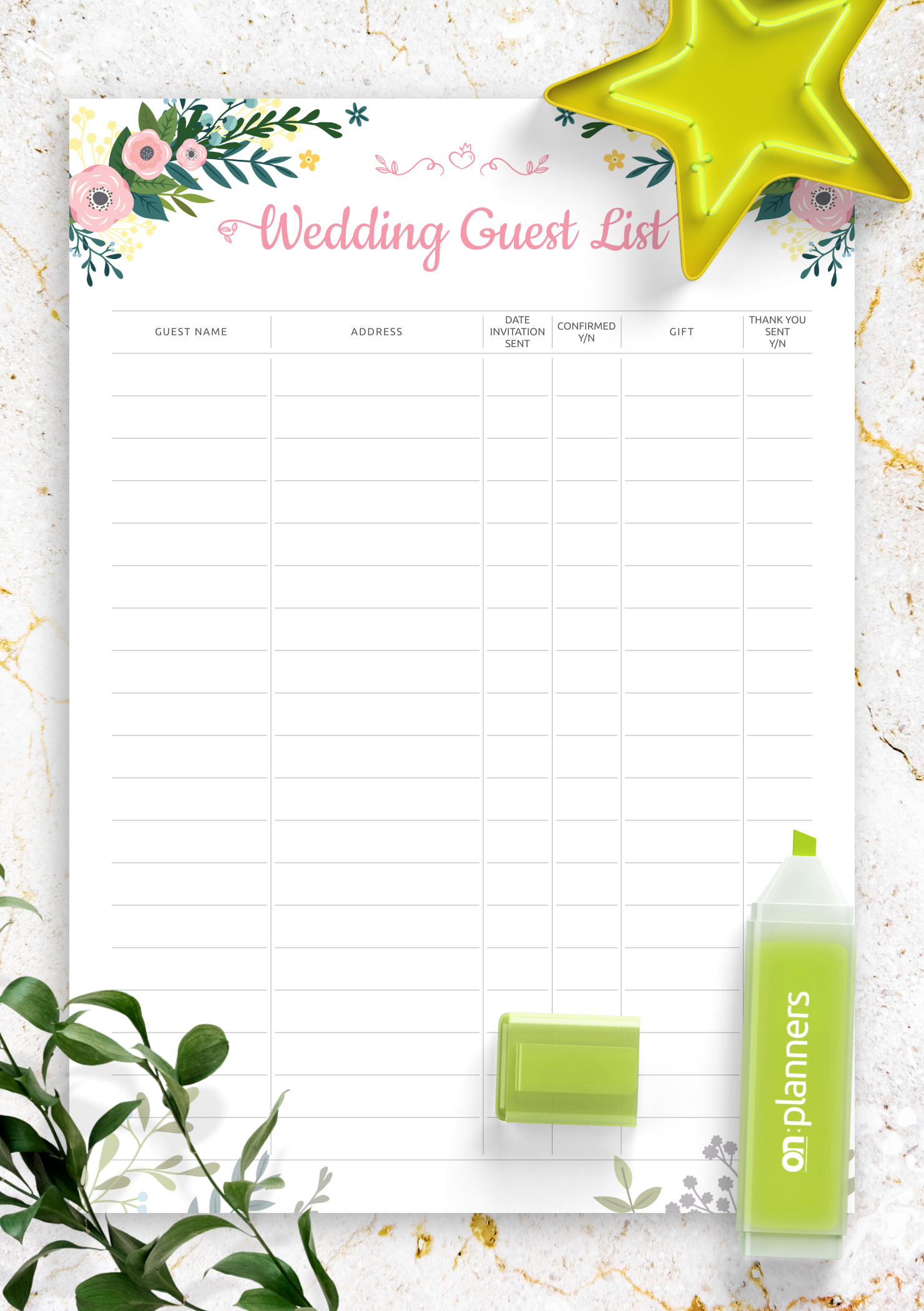 Free Printable Wedding Guest List Template