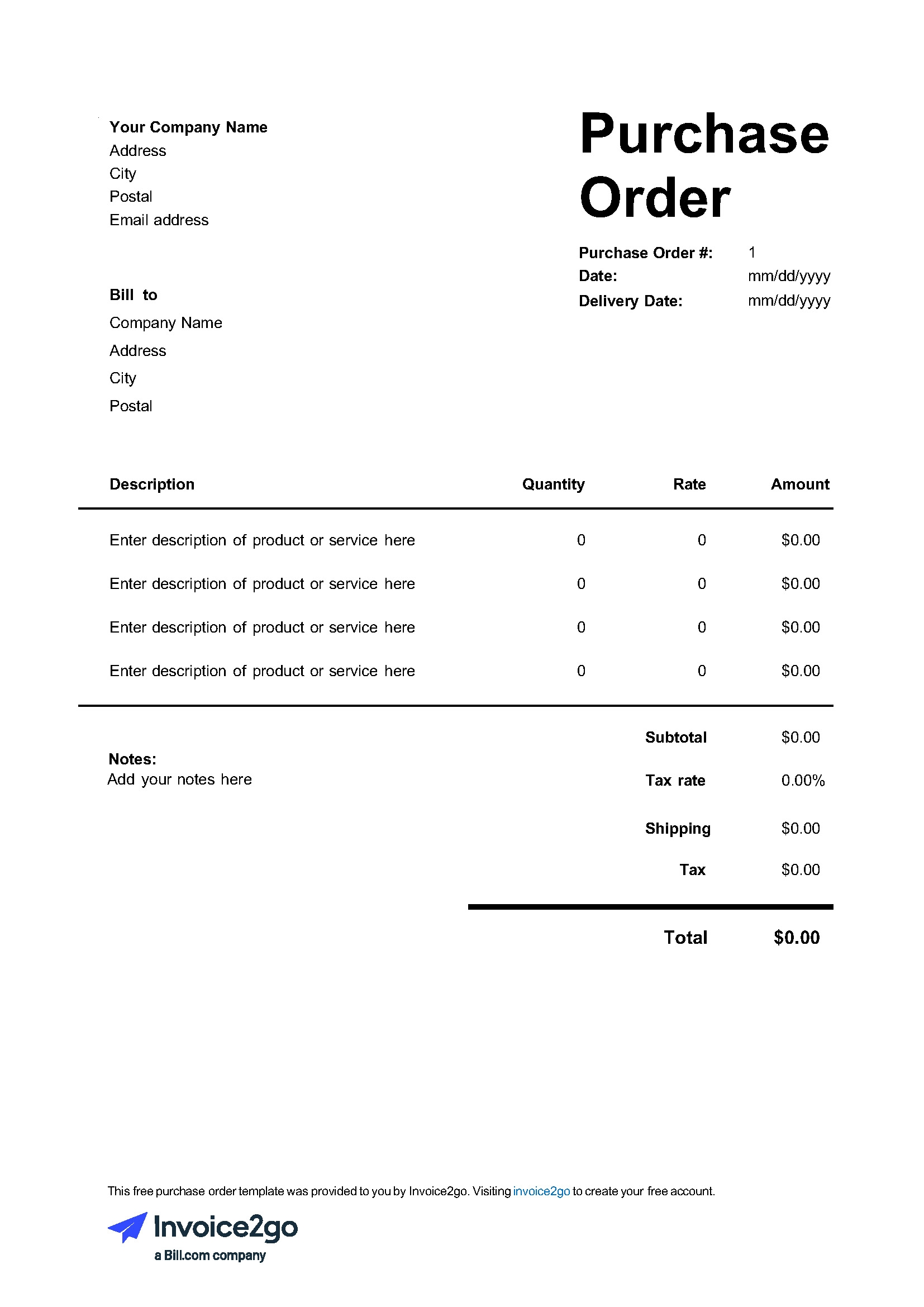 Free Printable Purchase Order Template