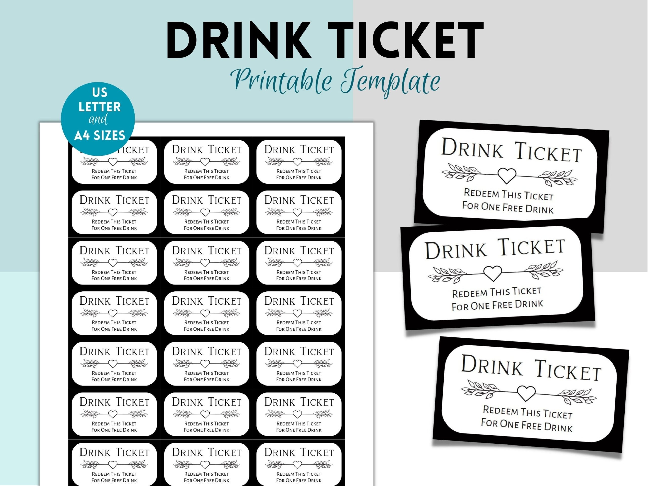 Drink Tickets Printable Party Drink Voucher Template Wedding 